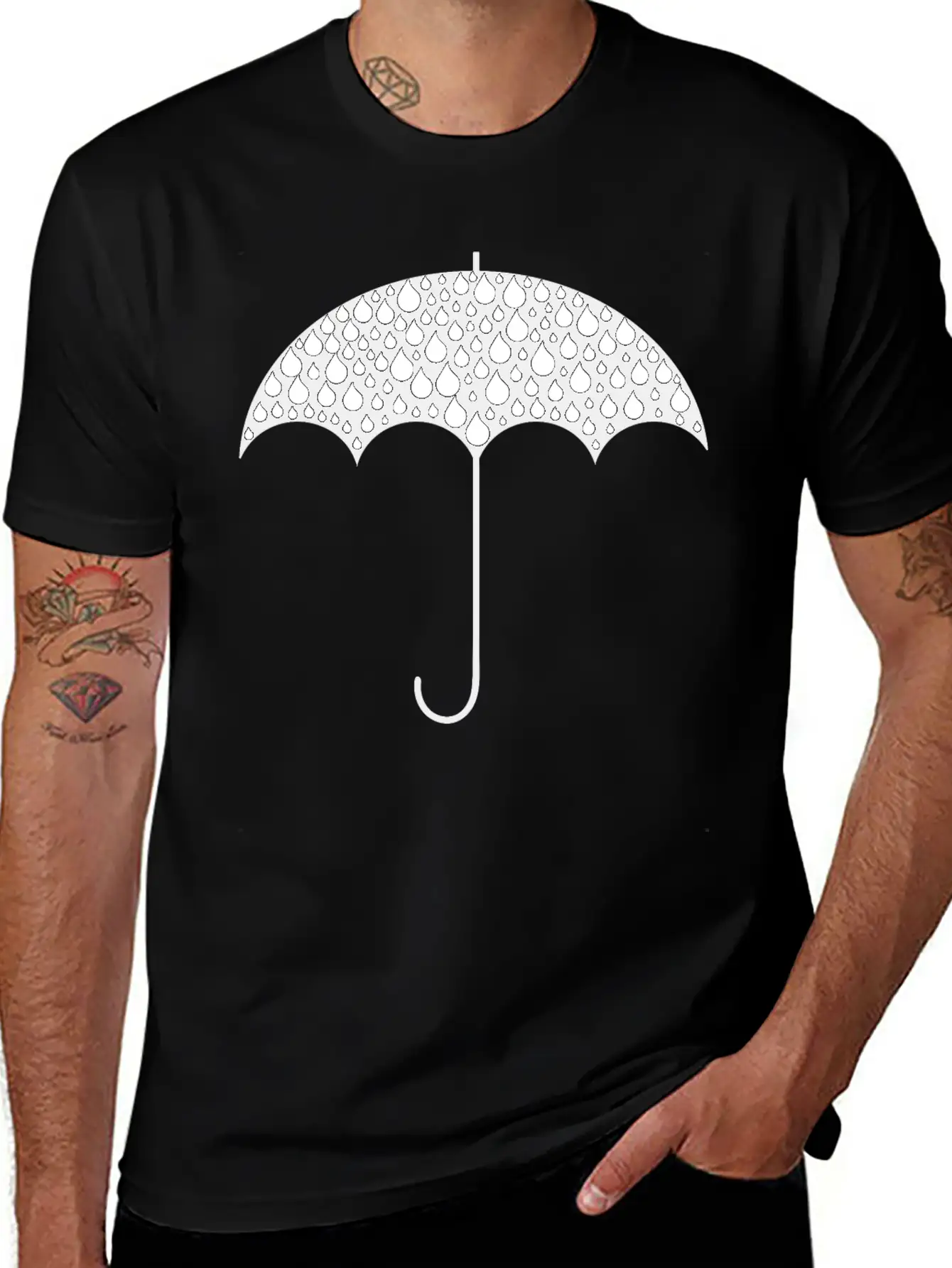 Rain Drops Umbrella Silhouette Casual Graphic T-Shirt – Simple And Comfortable Daily Wear