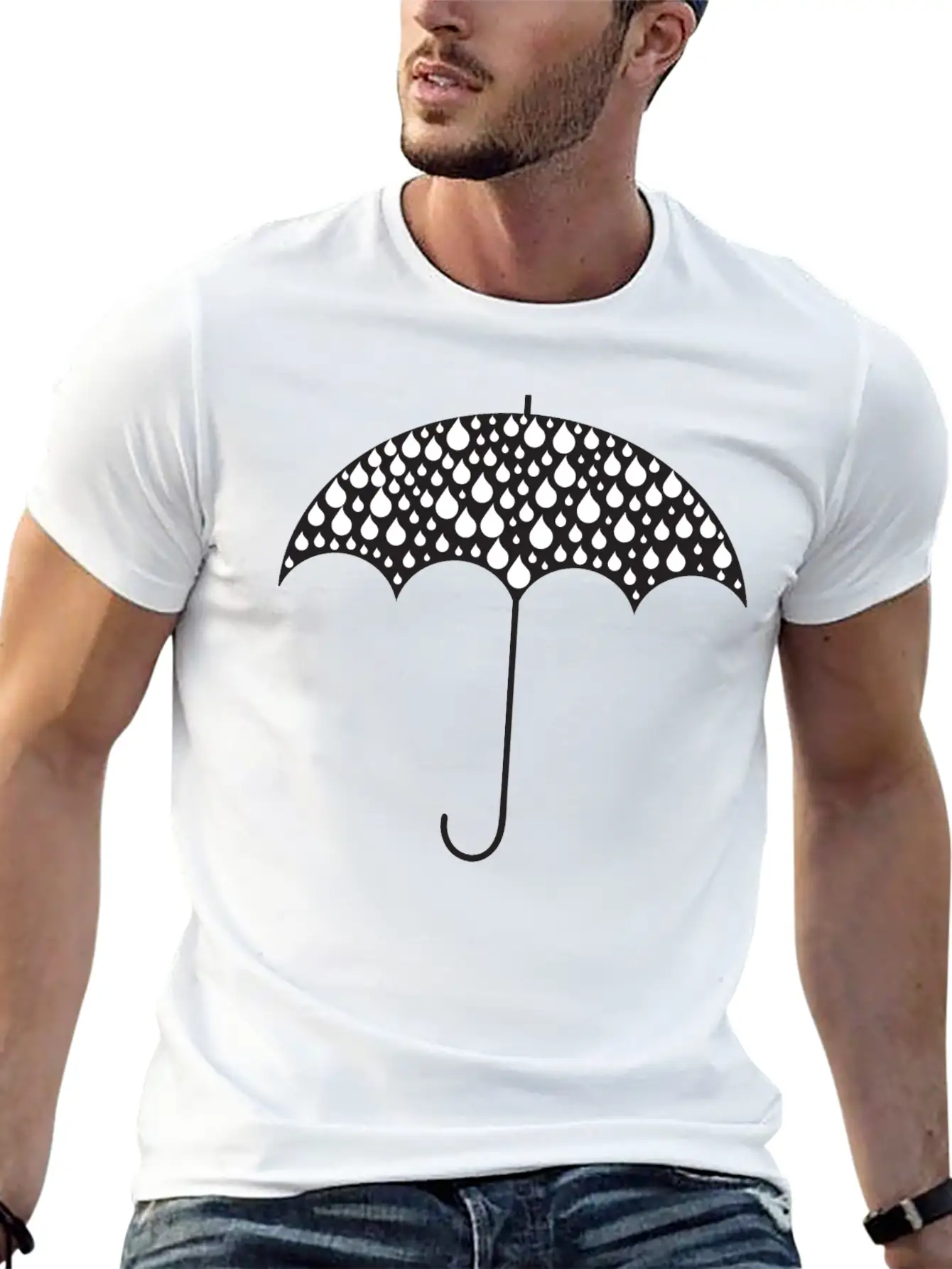 Rain Drops Umbrella Silhouette Casual Graphic T-Shirt – Simple And Comfortable Daily Wear