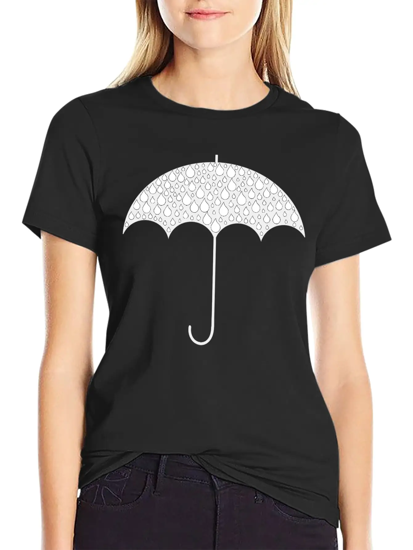 Rain Drops Umbrella Silhouette Casual Graphic T-Shirt – Simple And Comfortable Daily Wear
