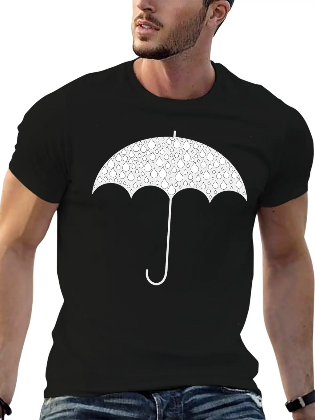 Rain Drops Umbrella Silhouette Casual Graphic T-Shirt – Simple And Comfortable Daily Wear