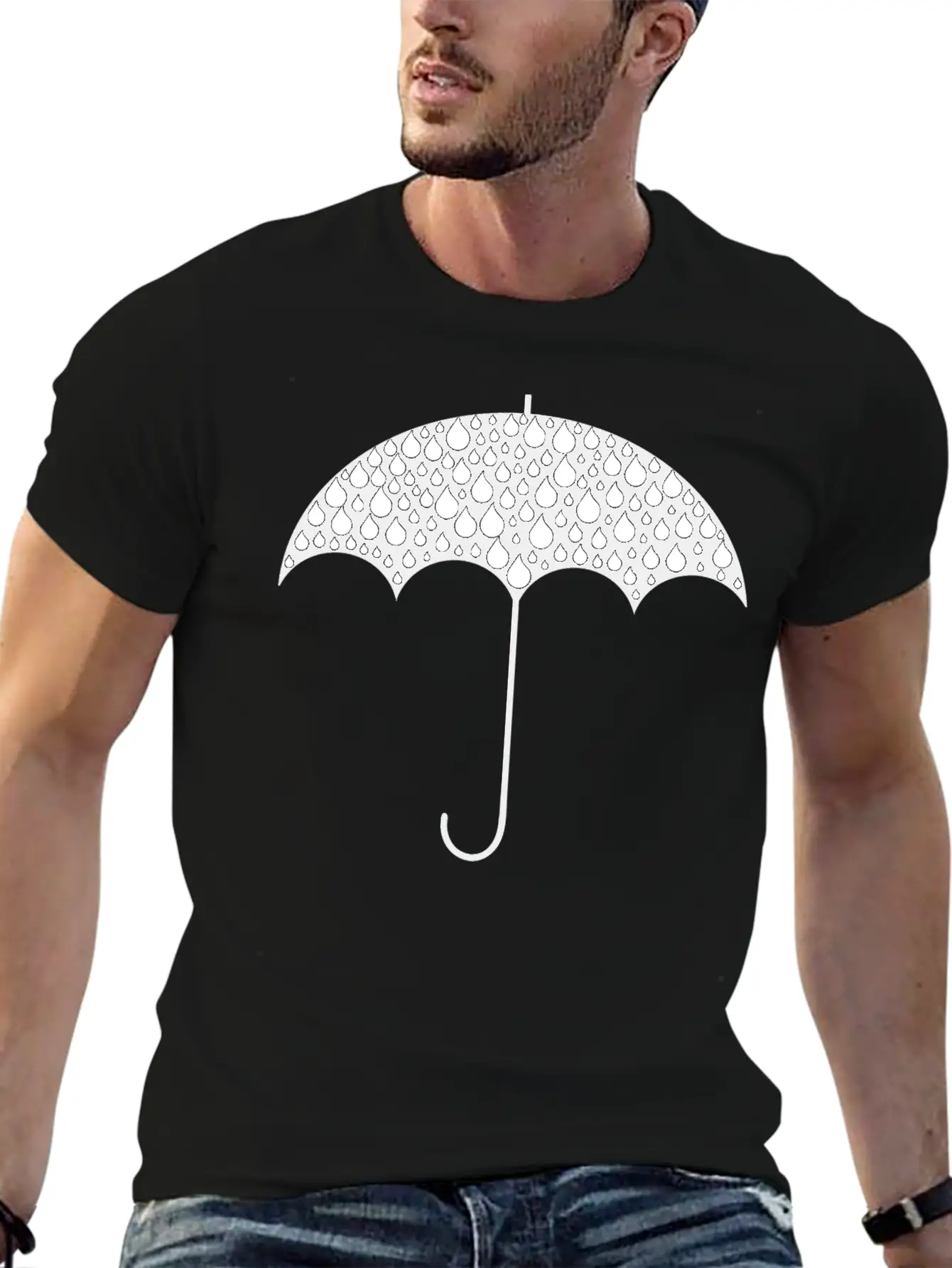 Rain Drops Umbrella Silhouette Casual Graphic T-Shirt – Simple And Comfortable Daily Wear