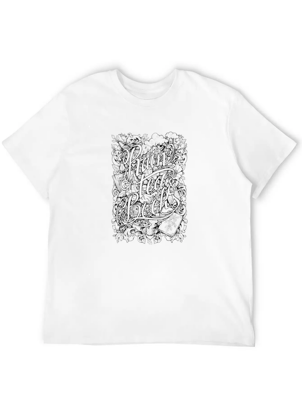 Rain Tea & Books Casual Graphic T-Shirt – Simple And Comfortable Daily Wear