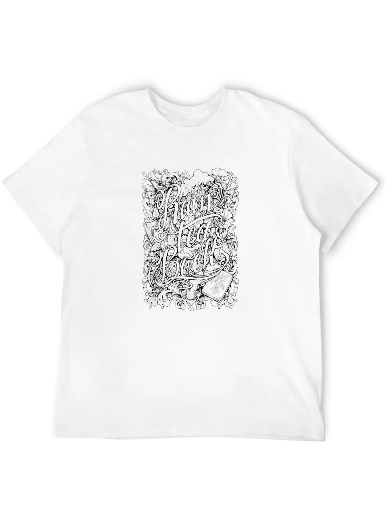 Rain Tea & Books Casual Graphic T-Shirt – Simple And Comfortable Daily Wear