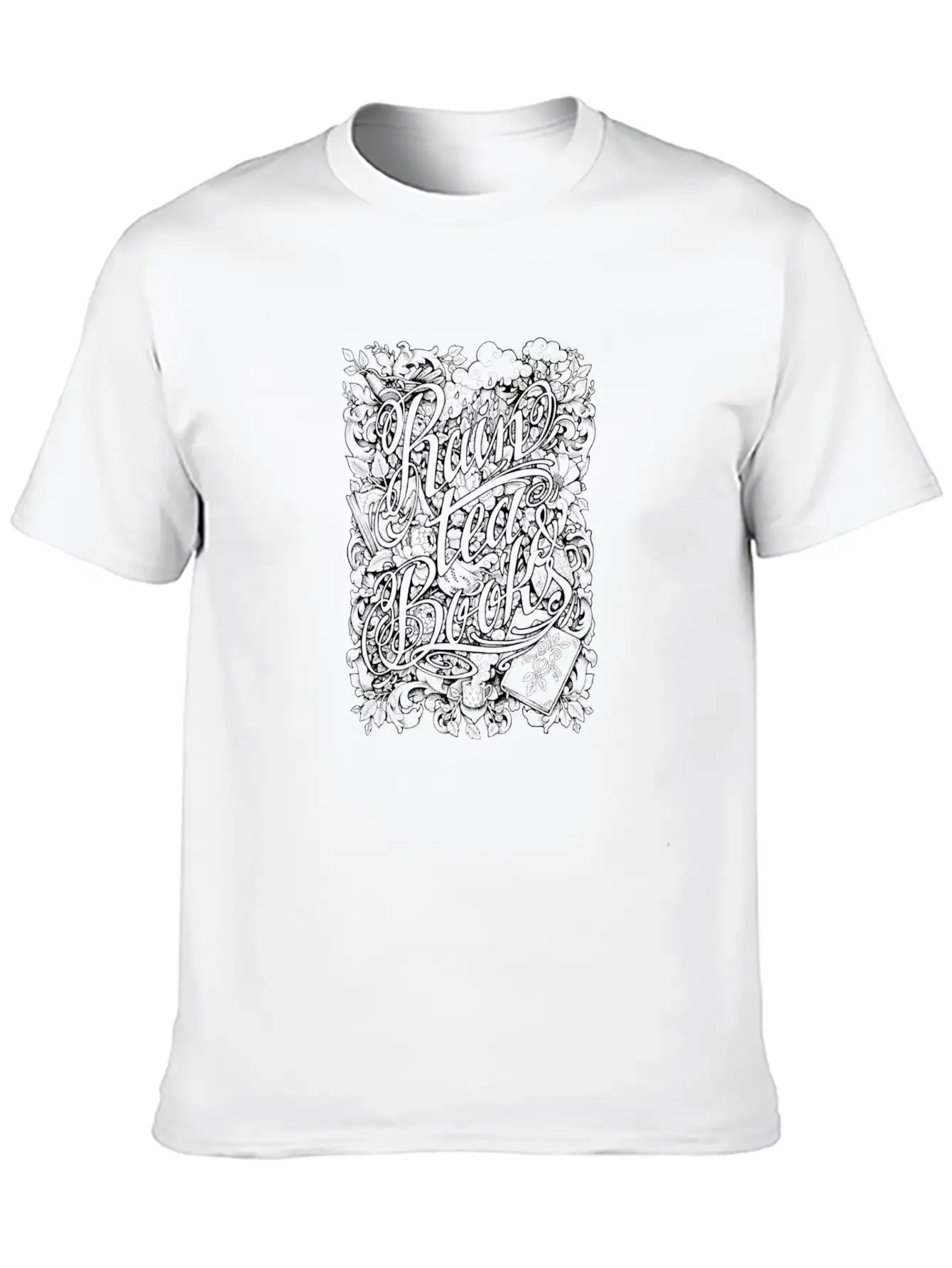 Rain Tea & Books Casual Graphic T-Shirt – Simple And Comfortable Daily Wear