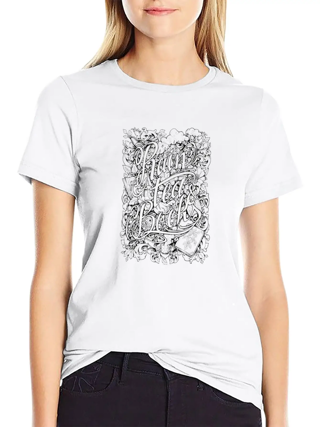 Rain Tea & Books Casual Graphic T-Shirt – Simple And Comfortable Daily Wear