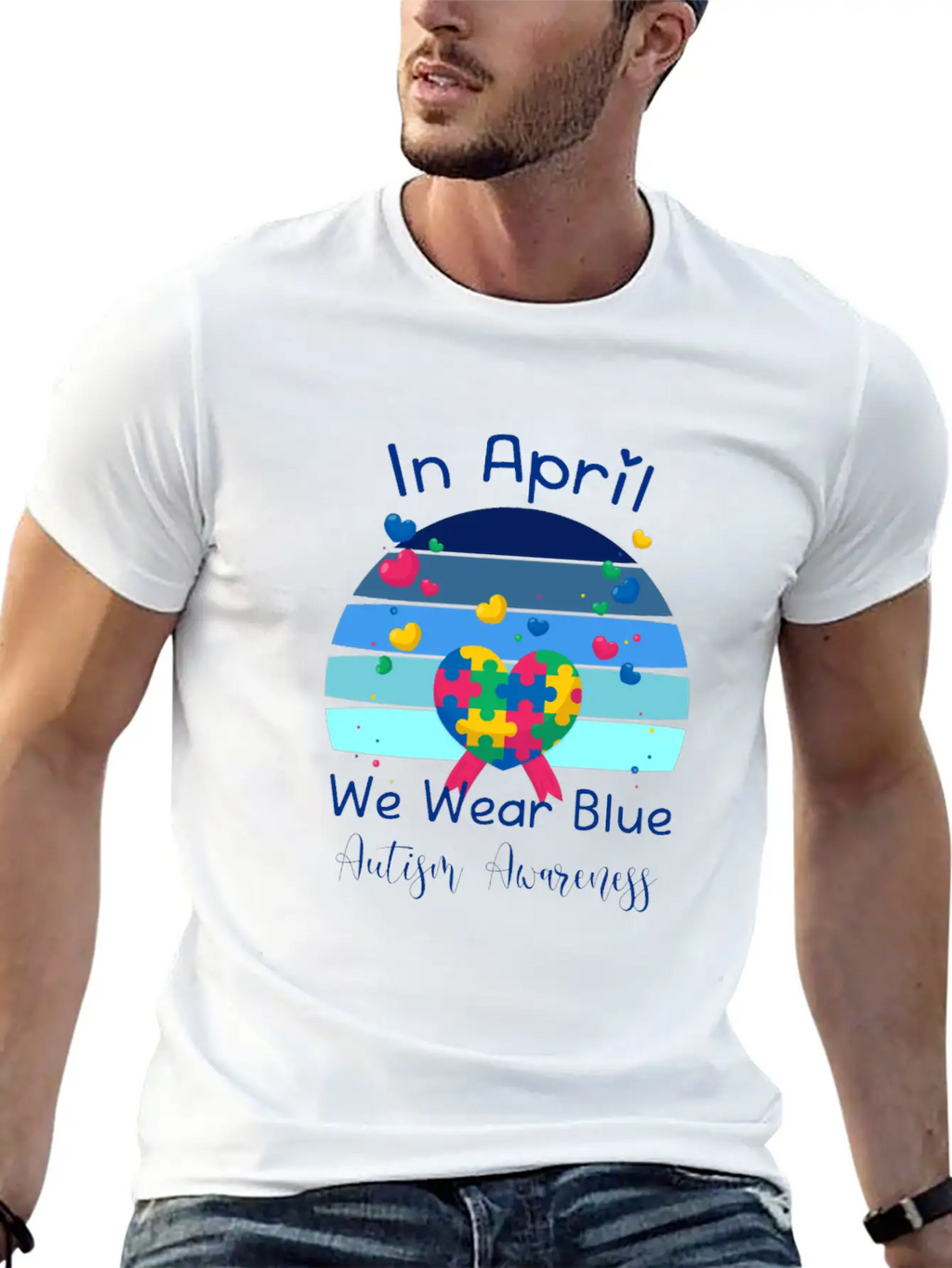 Rainbow Autism In April We Wear Blue Autism Breathable Soft Cotton T-Shirt – Timeless Casual Look