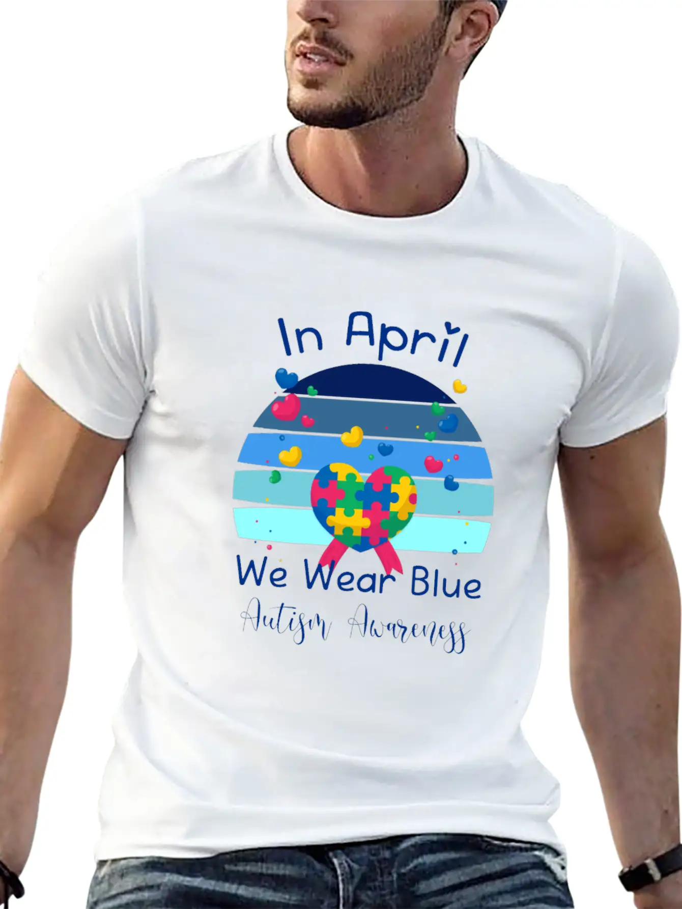 Rainbow Autism In April We Wear Blue Autism Breathable Soft Cotton T-Shirt – Timeless Casual Look