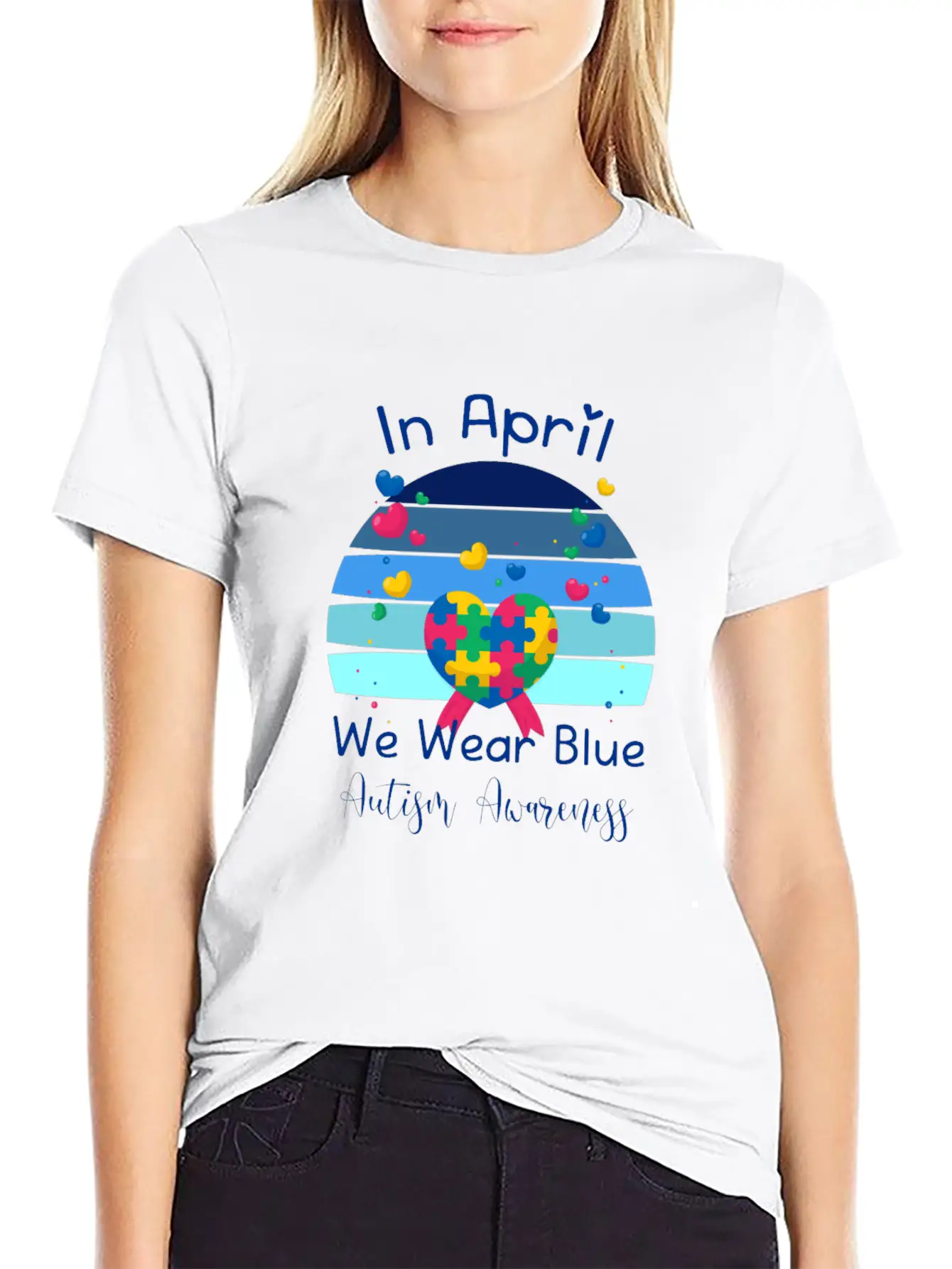 Rainbow Autism In April We Wear Blue Autism Breathable Soft Cotton T-Shirt – Timeless Casual Look