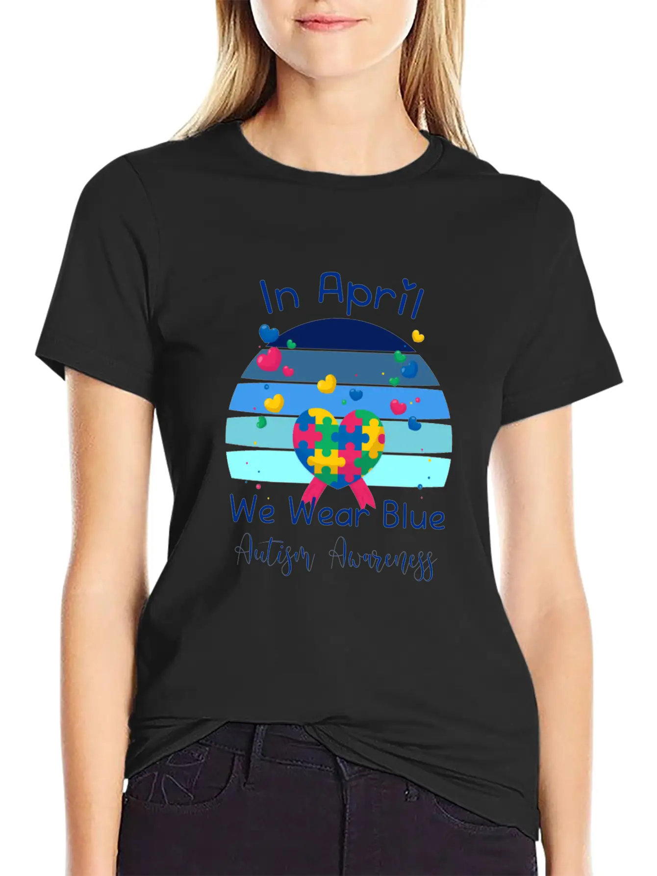 Rainbow Autism In April We Wear Blue Autism Breathable Soft Cotton T-Shirt – Timeless Casual Look