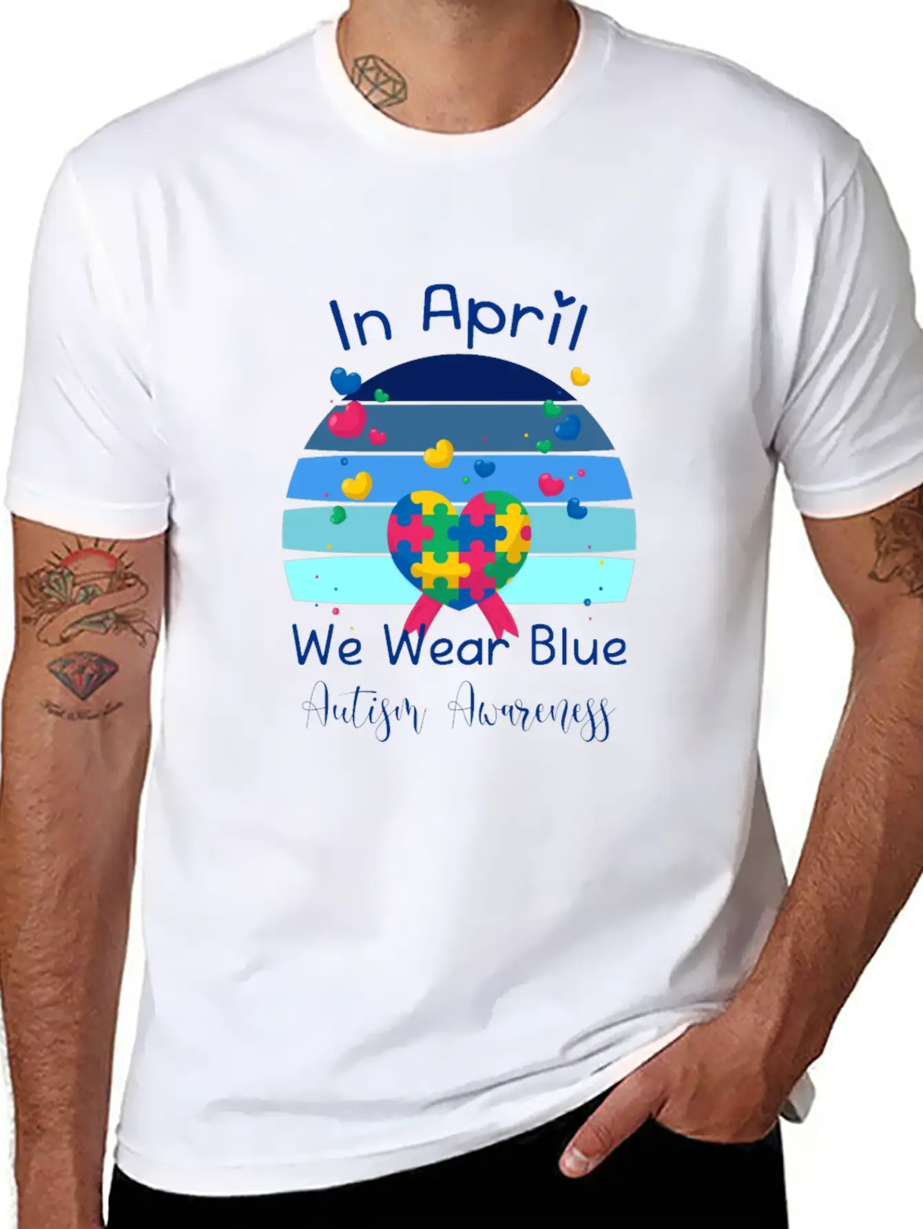 Rainbow Autism In April We Wear Blue Autism Breathable Soft Cotton T-Shirt – Timeless Casual Look