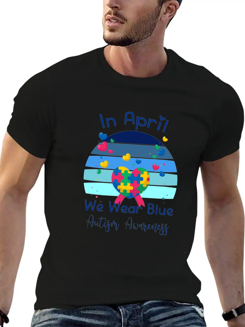 Rainbow Autism In April We Wear Blue Autism Breathable Soft Cotton T-Shirt – Timeless Casual Look