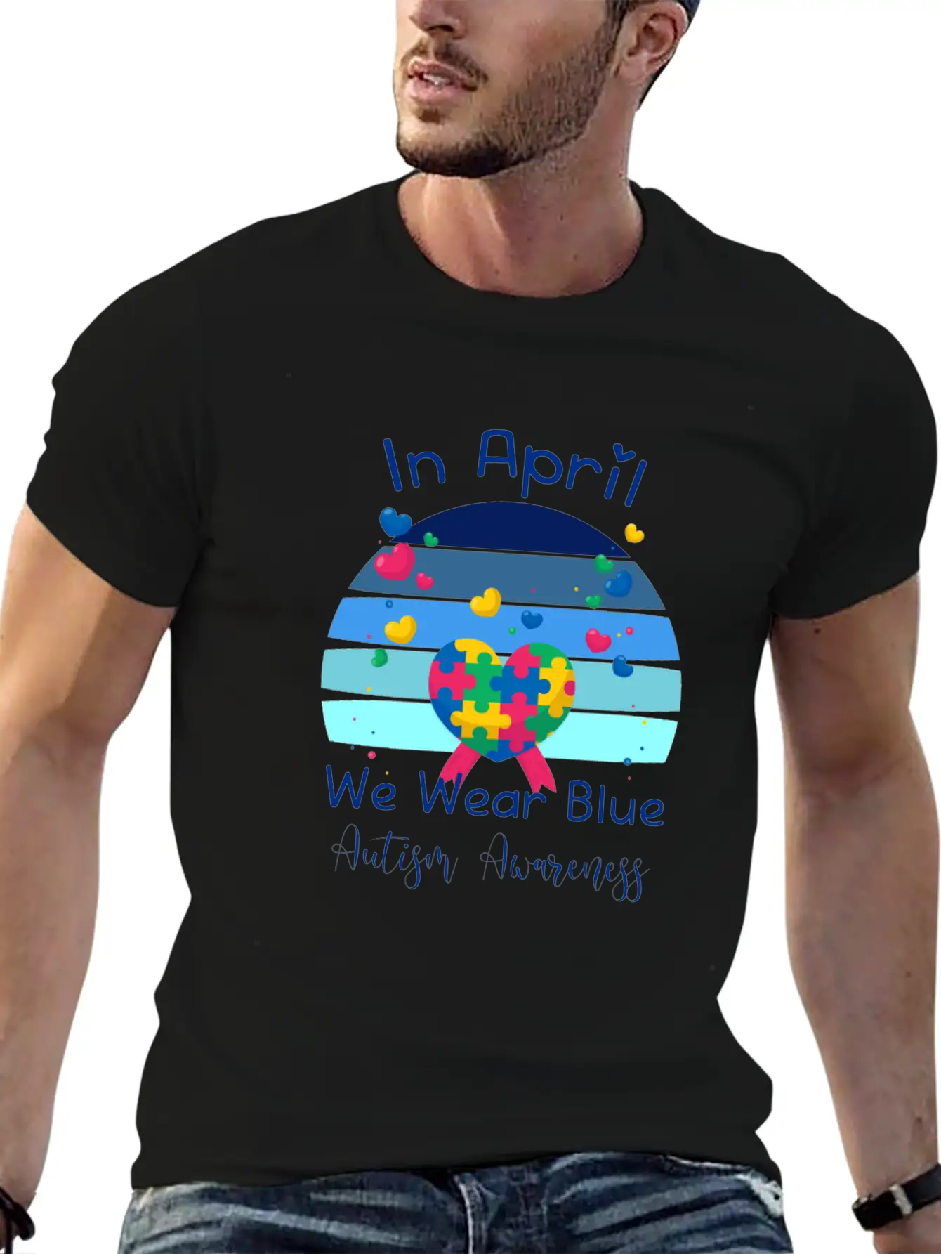 Rainbow Autism In April We Wear Blue Autism Breathable Soft Cotton T-Shirt – Timeless Casual Look
