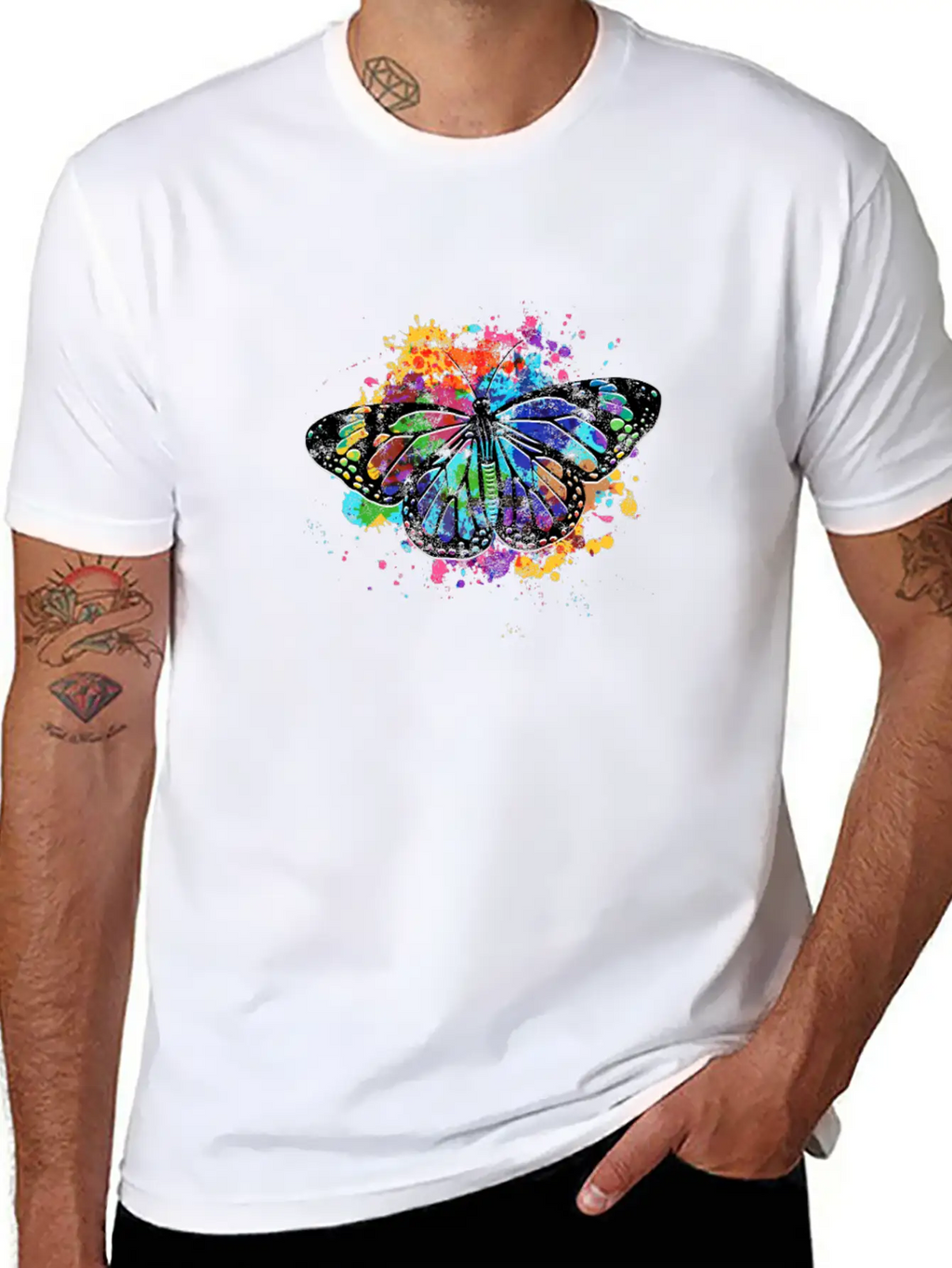 Rainbow Butterfly - Rainbow Casual Graphic T-Shirt – Simple And Comfortable Daily Wear