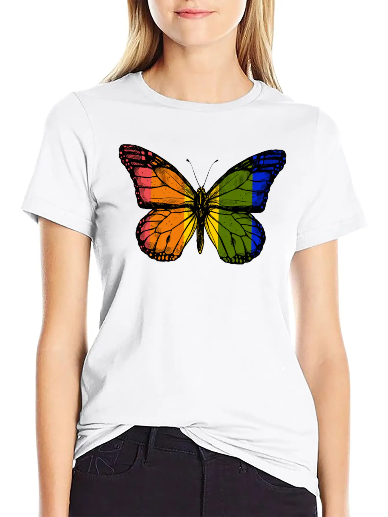 Rainbow Butterfly Unisex Casual T-Shirt – Clean Design For Daily Comfort