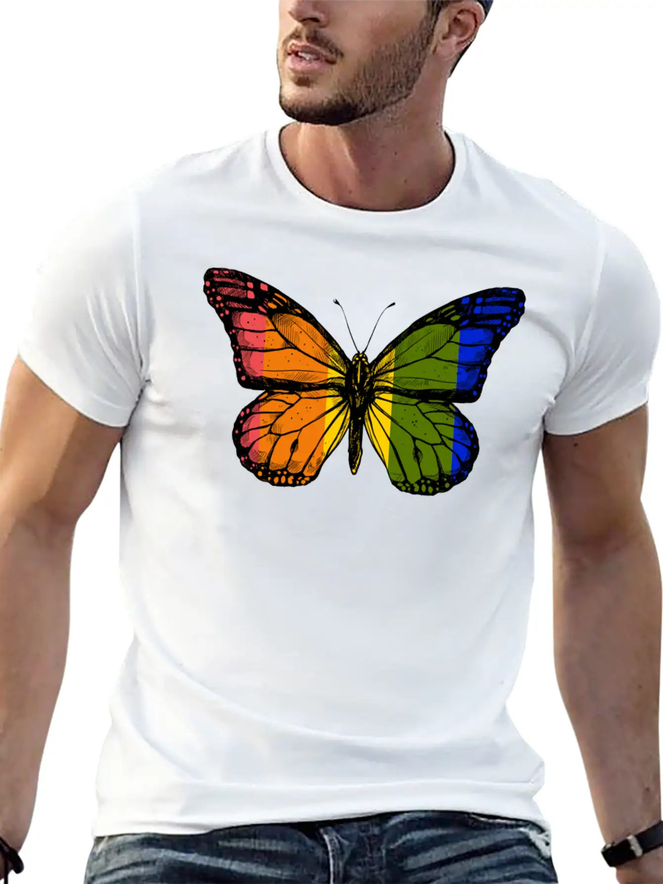 Rainbow Butterfly Unisex Casual T-Shirt – Clean Design For Daily Comfort