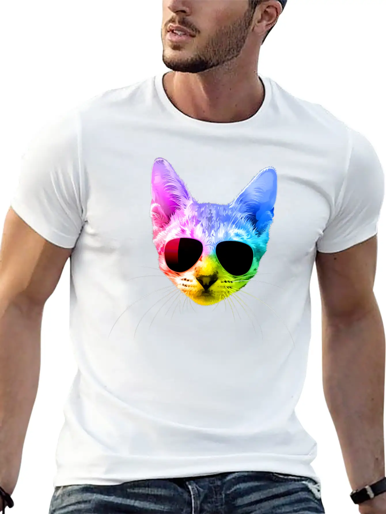 Rainbow Cat Unisex Casual T-Shirt – Clean Design For Daily Comfort