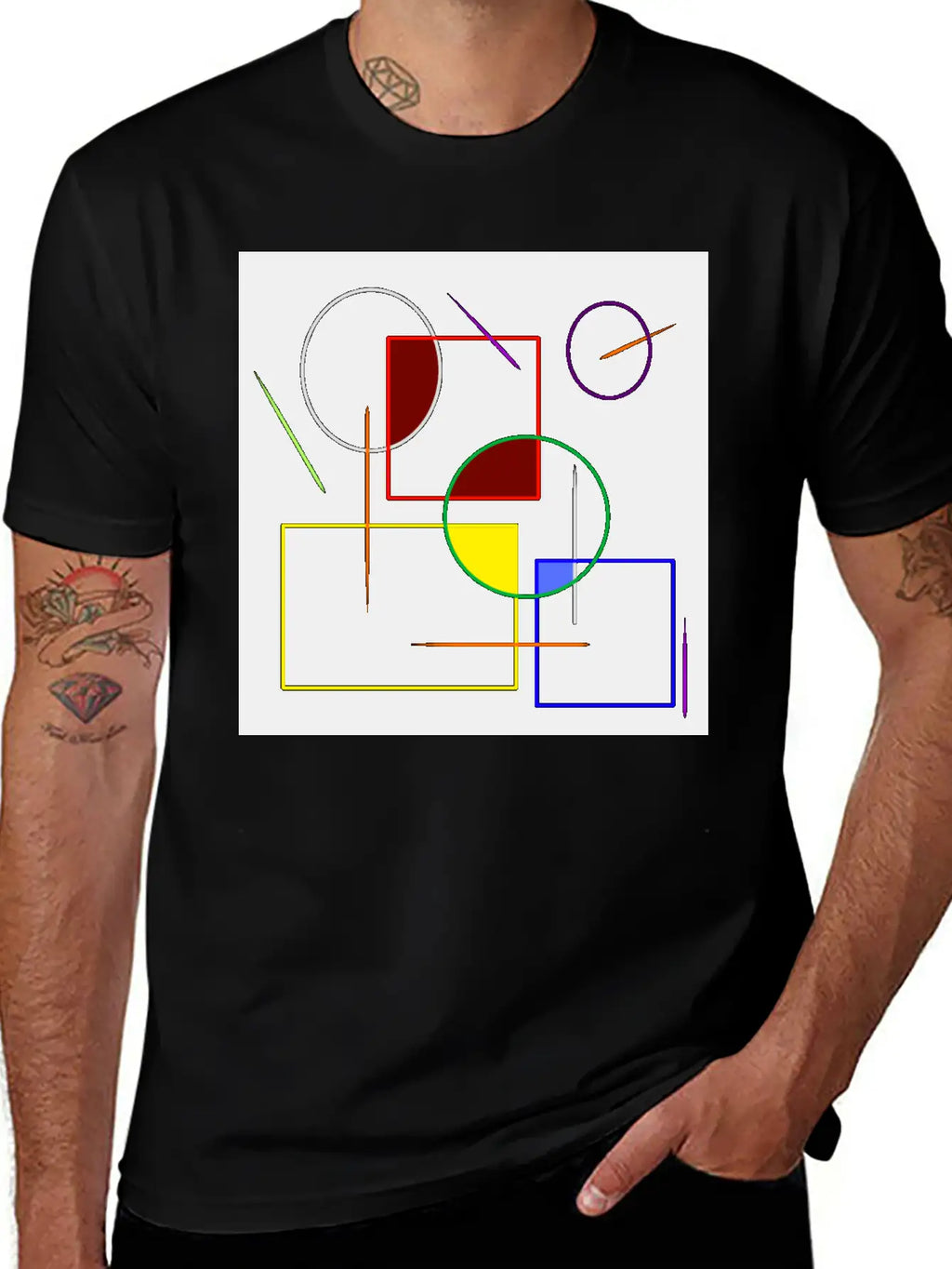 Rainbow Colored Geometric Shapes Essential Cotton Tee For Daily Outfits – Unisex Style