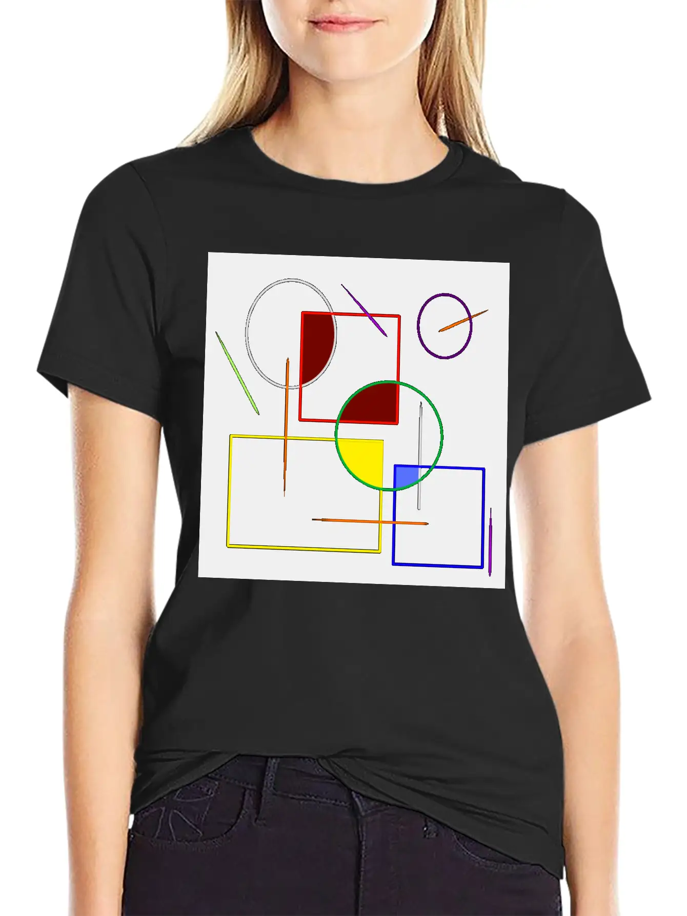 Rainbow Colored Geometric Shapes Essential Cotton Tee For Daily Outfits – Unisex Style