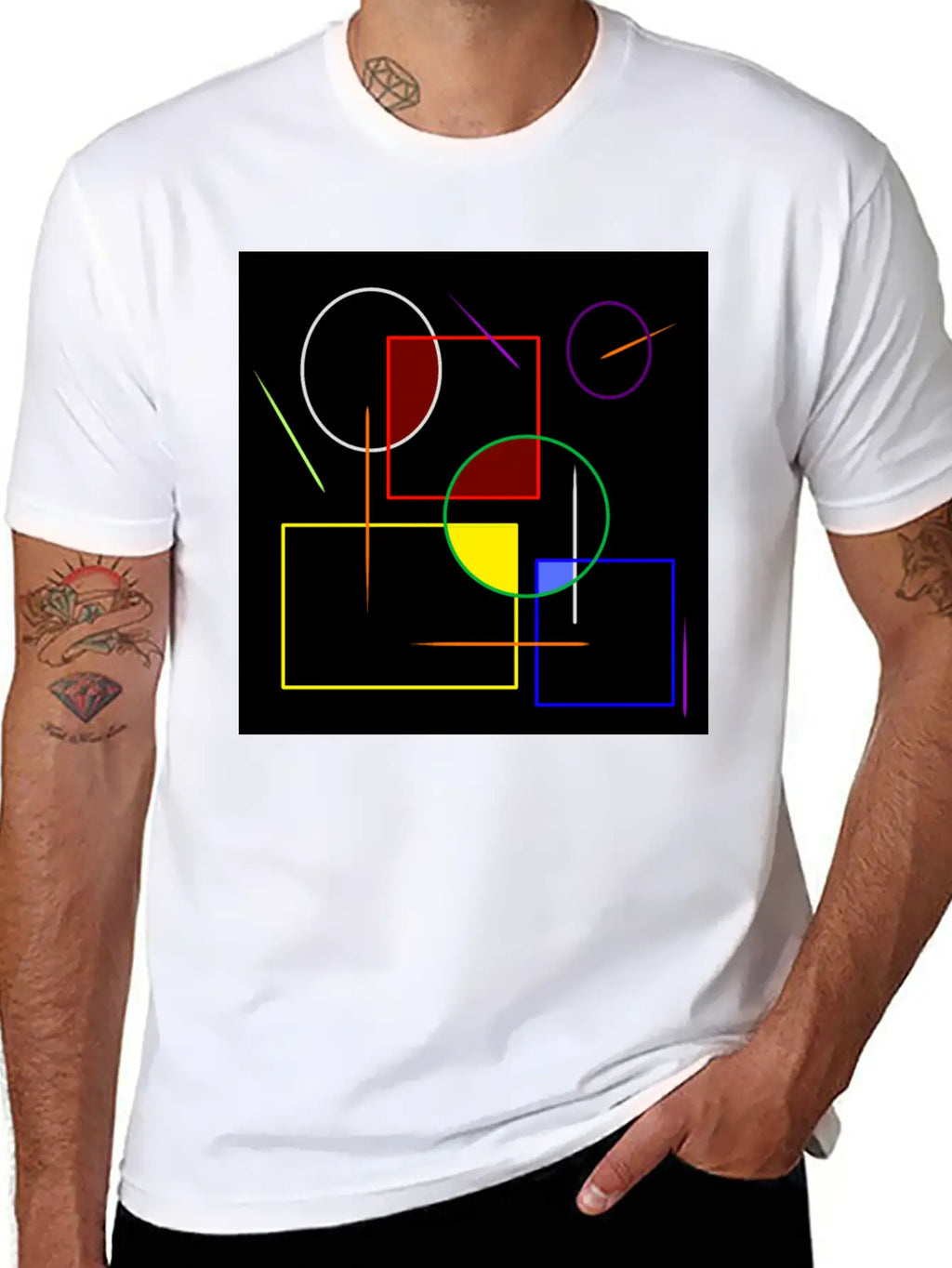 Rainbow Colored Geometric Shapes Essential Cotton Tee For Daily Outfits – Unisex Style