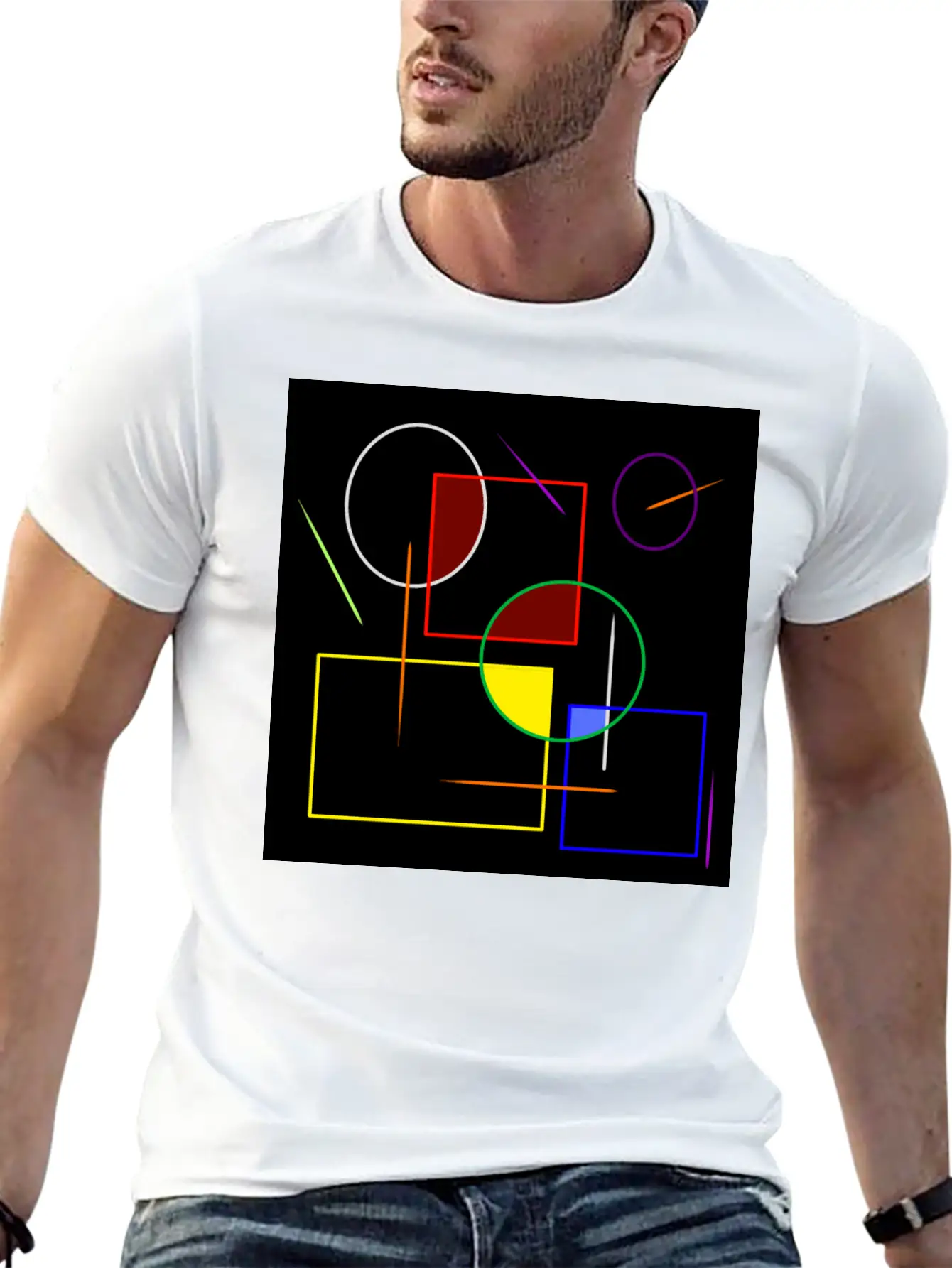 Rainbow Colored Geometric Shapes Essential Cotton Tee For Daily Outfits – Unisex Style