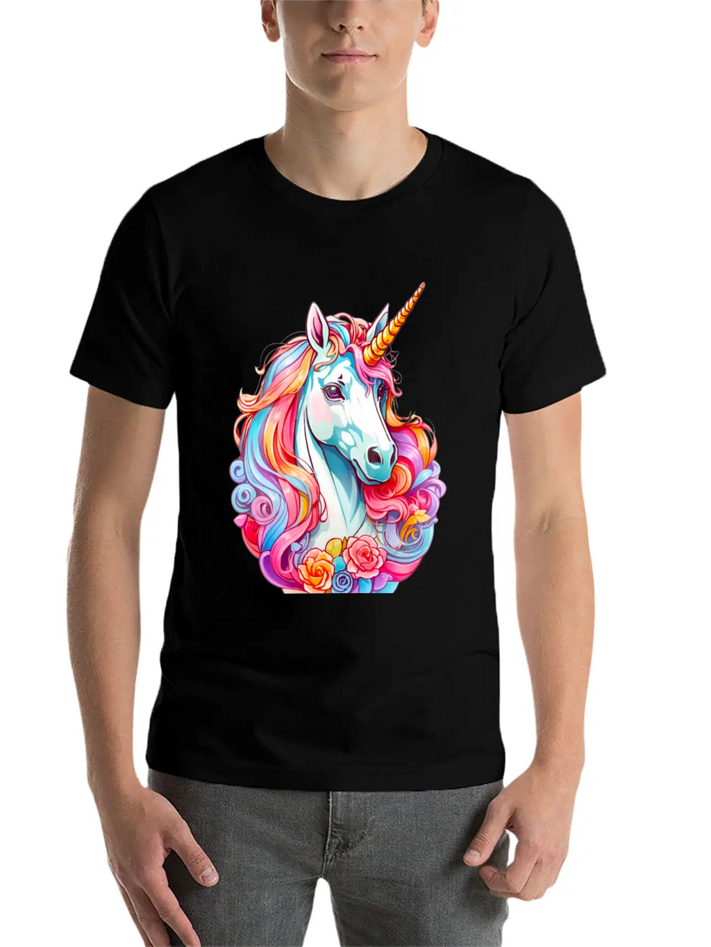 Rainbow Dream Unicorn Floral Stylish Everyday T-Shirt – Unisex Basic Cotton Tee