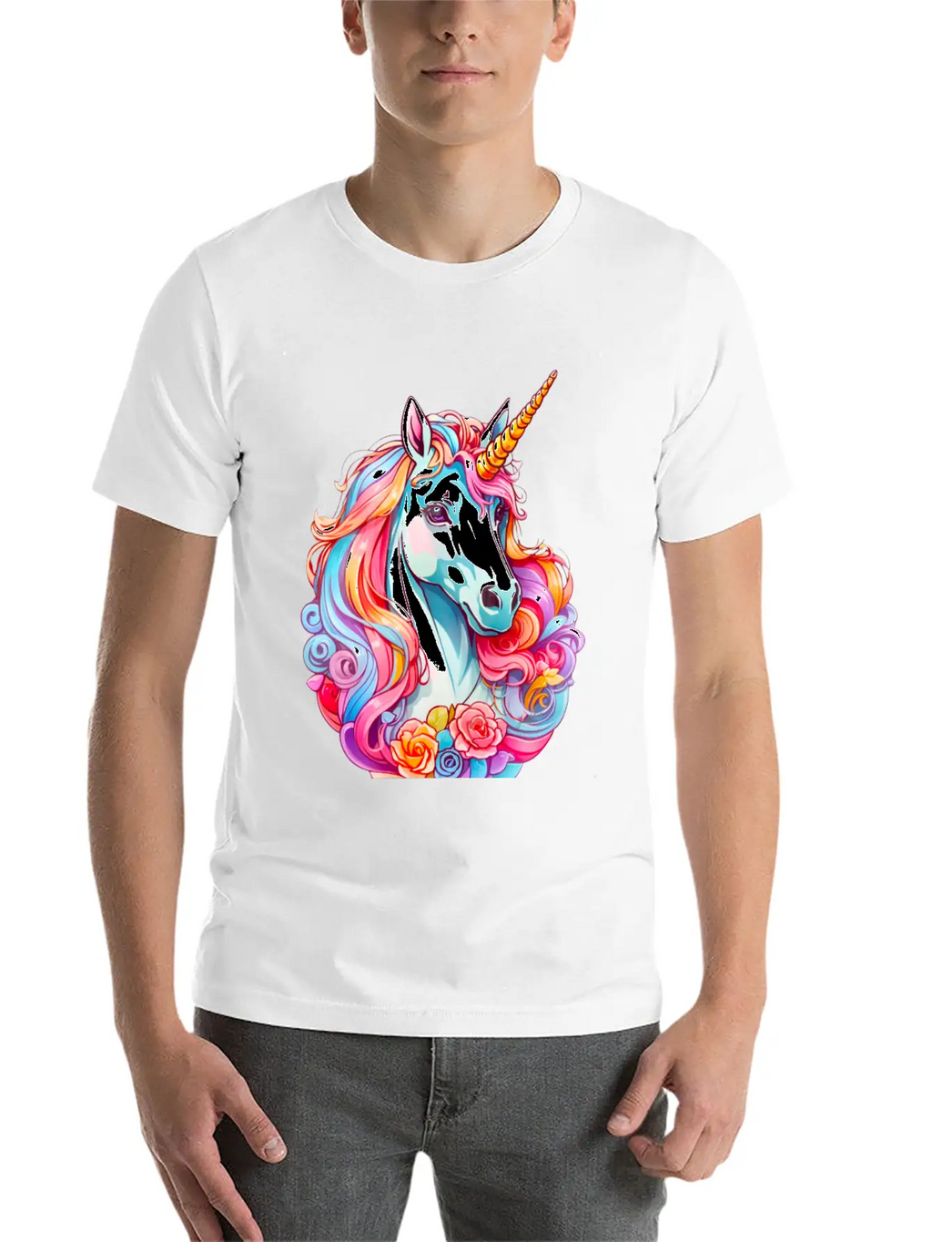 Rainbow Dream Unicorn Floral Stylish Everyday T-Shirt – Unisex Basic Cotton Tee