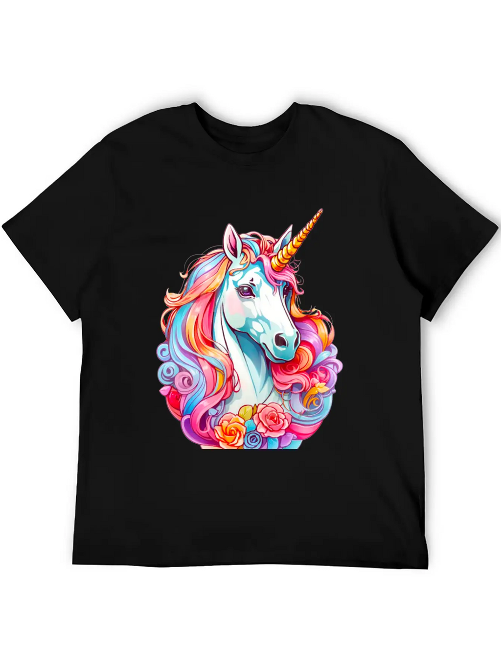 Rainbow Dream Unicorn Floral Stylish Everyday T-Shirt – Unisex Basic Cotton Tee