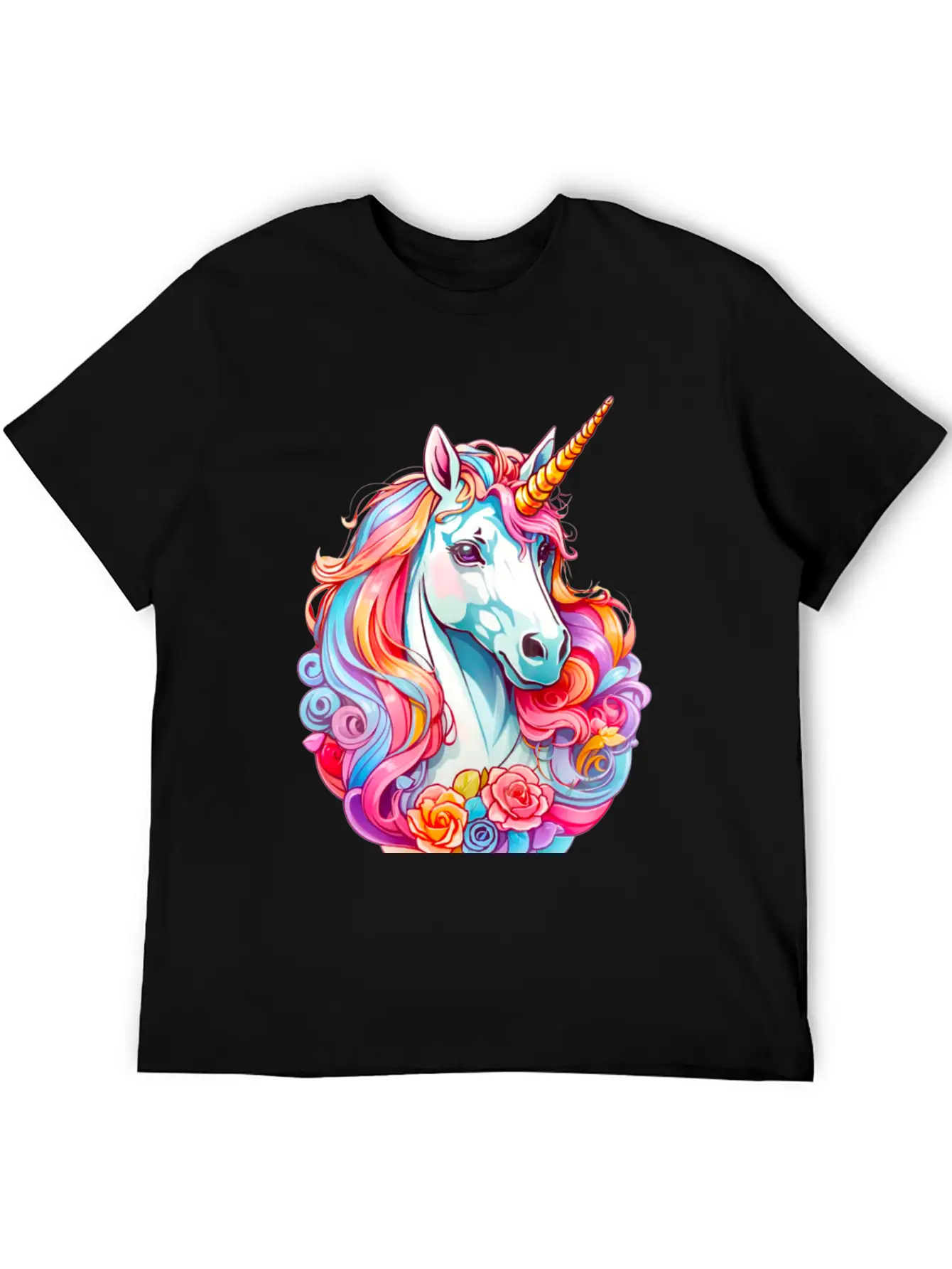 Rainbow Dream Unicorn Floral Stylish Everyday T-Shirt – Unisex Basic Cotton Tee
