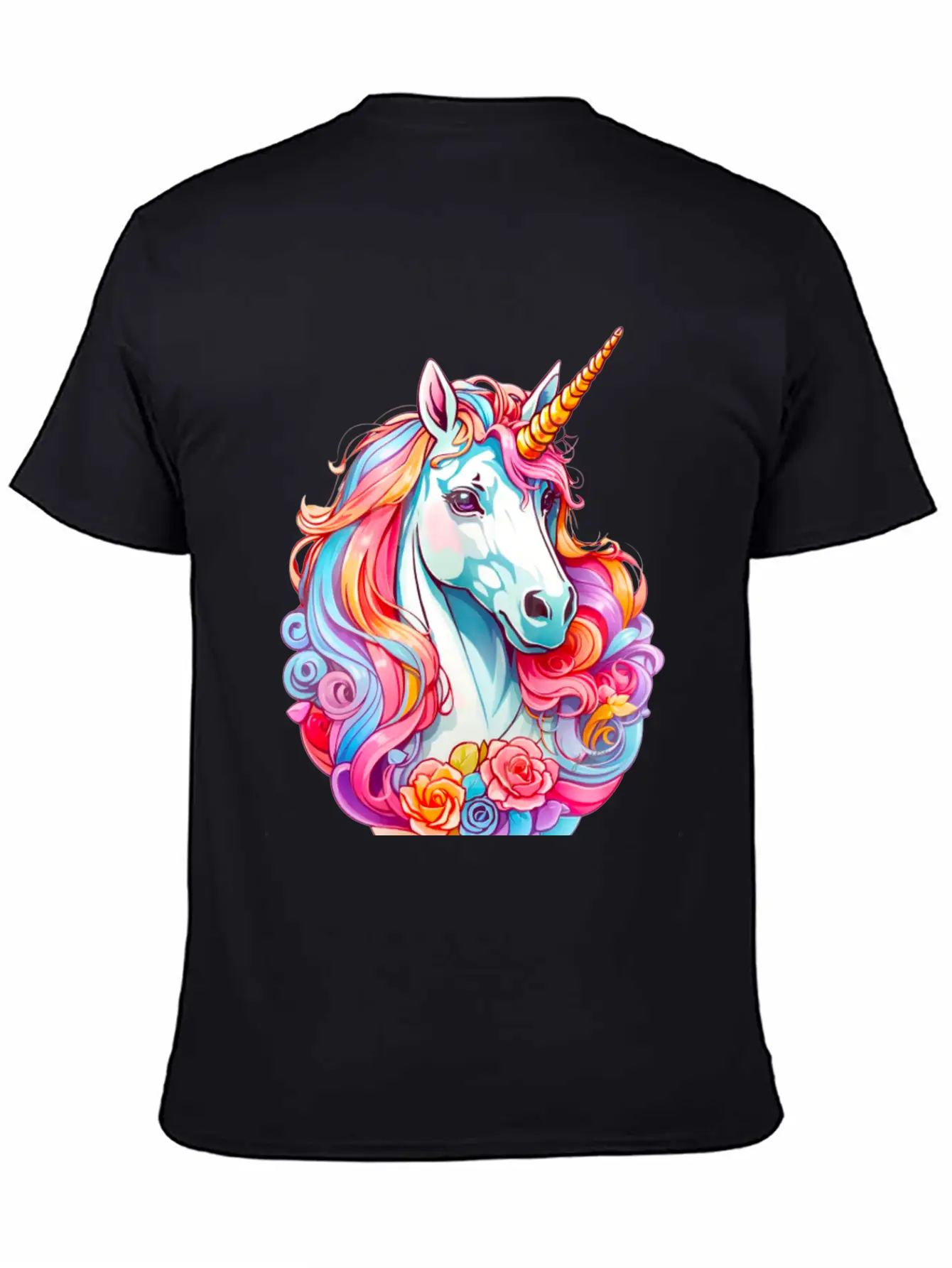 Rainbow Dream Unicorn Floral Stylish Everyday T-Shirt – Unisex Basic Cotton Tee