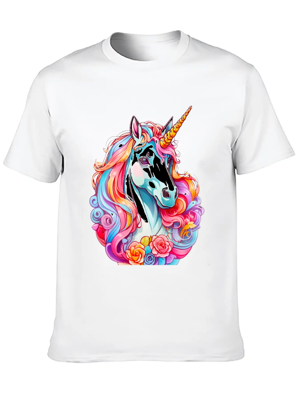 Rainbow Dream Unicorn Floral Stylish Everyday T-Shirt – Unisex Basic Cotton Tee