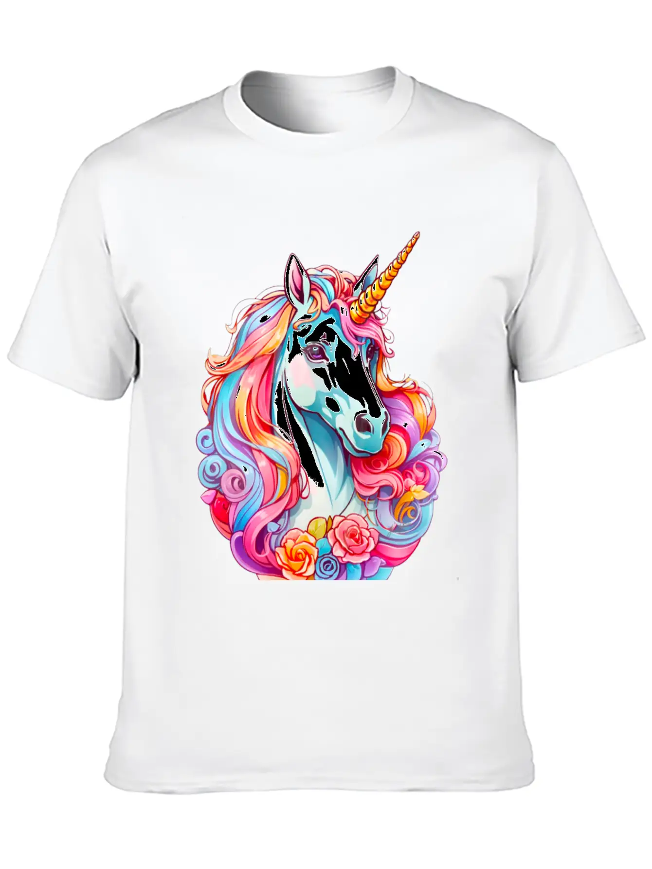 Rainbow Dream Unicorn Floral Stylish Everyday T-Shirt – Unisex Basic Cotton Tee