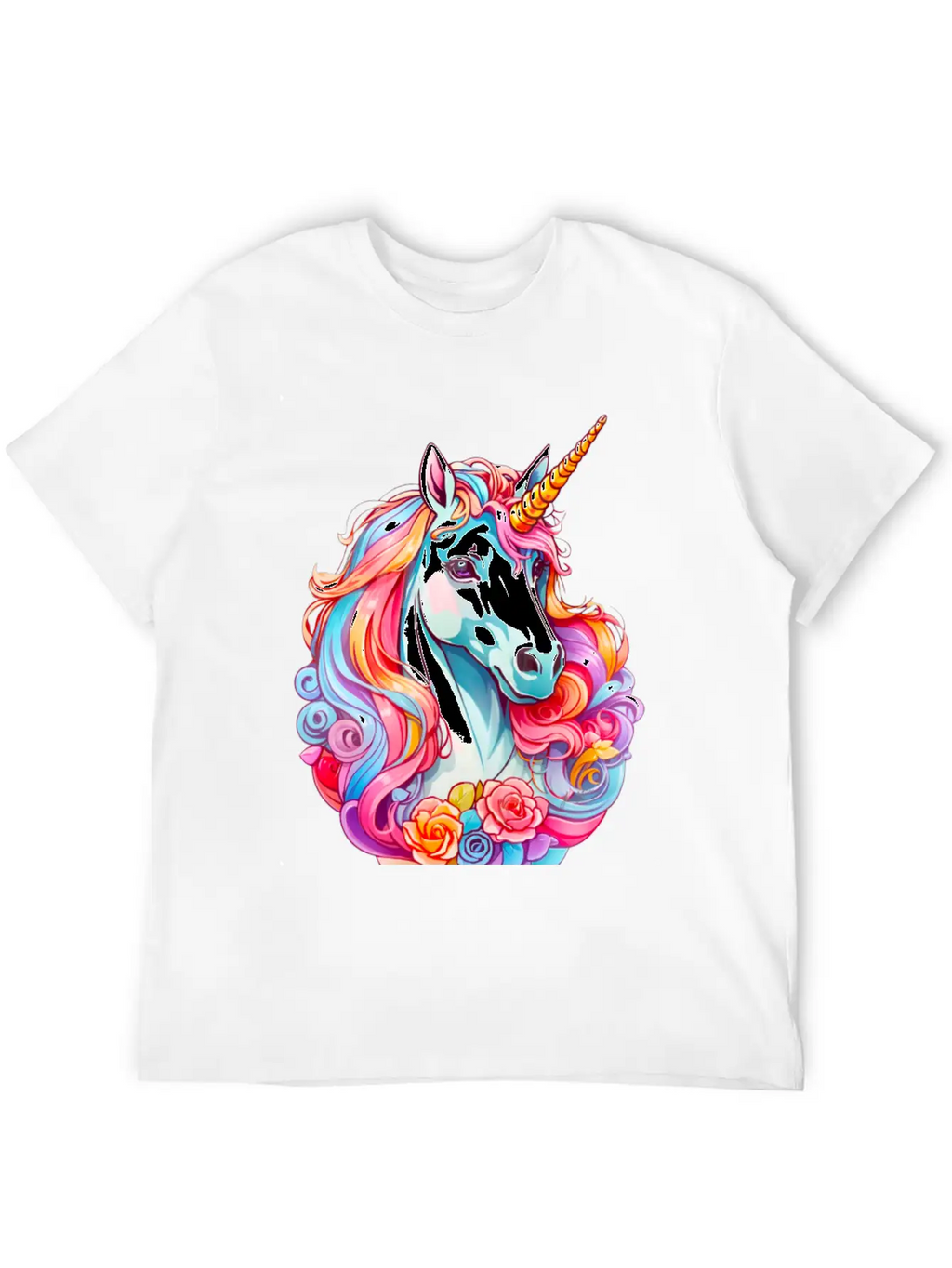Rainbow Dream Unicorn Floral Stylish Everyday T-Shirt – Unisex Basic Cotton Tee