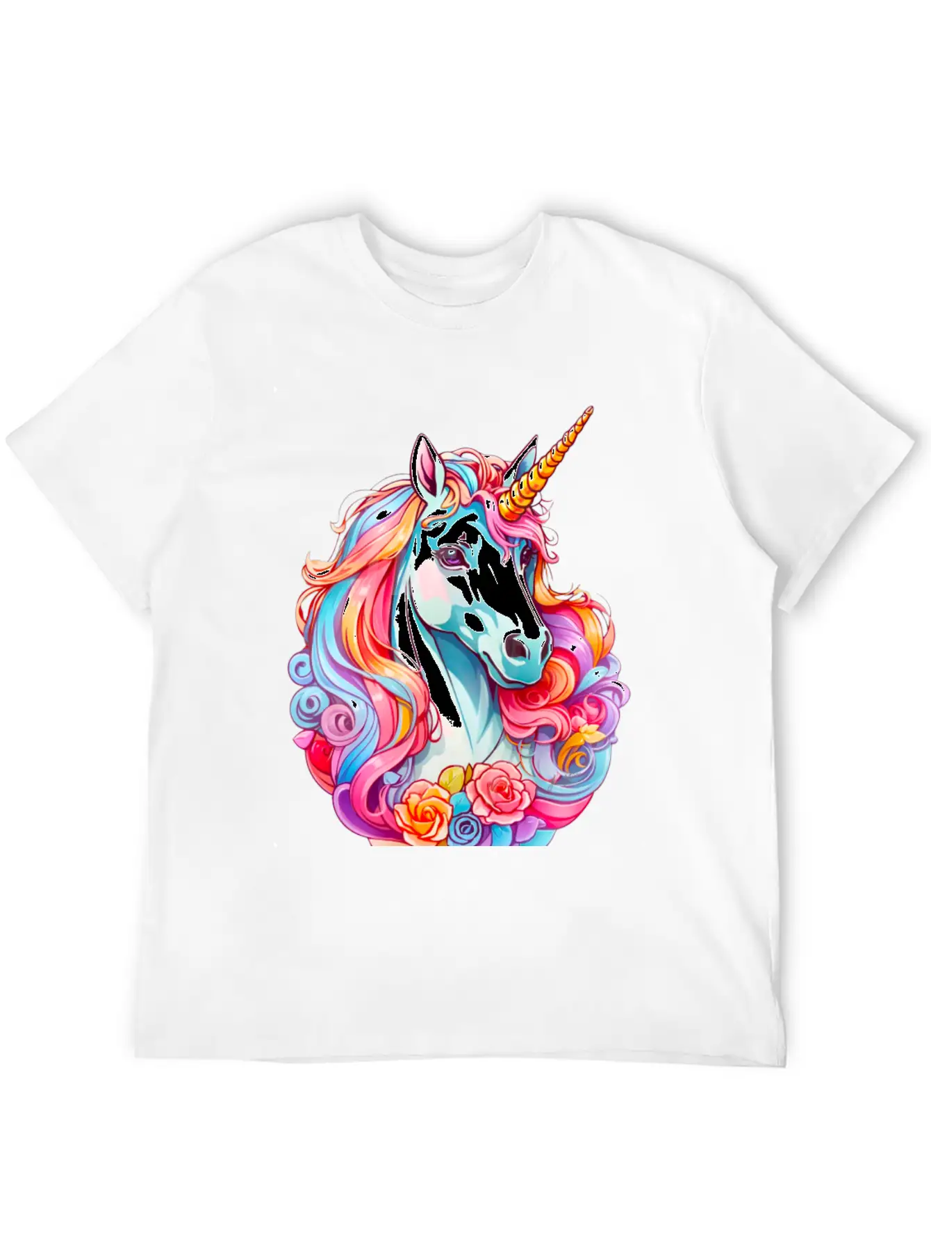 Rainbow Dream Unicorn Floral Stylish Everyday T-Shirt – Unisex Basic Cotton Tee