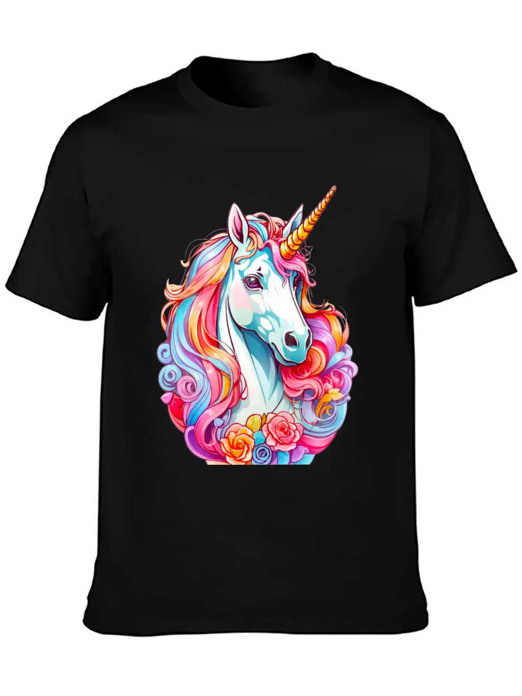 Rainbow Dream Unicorn Floral Stylish Everyday T-Shirt – Unisex Basic Cotton Tee