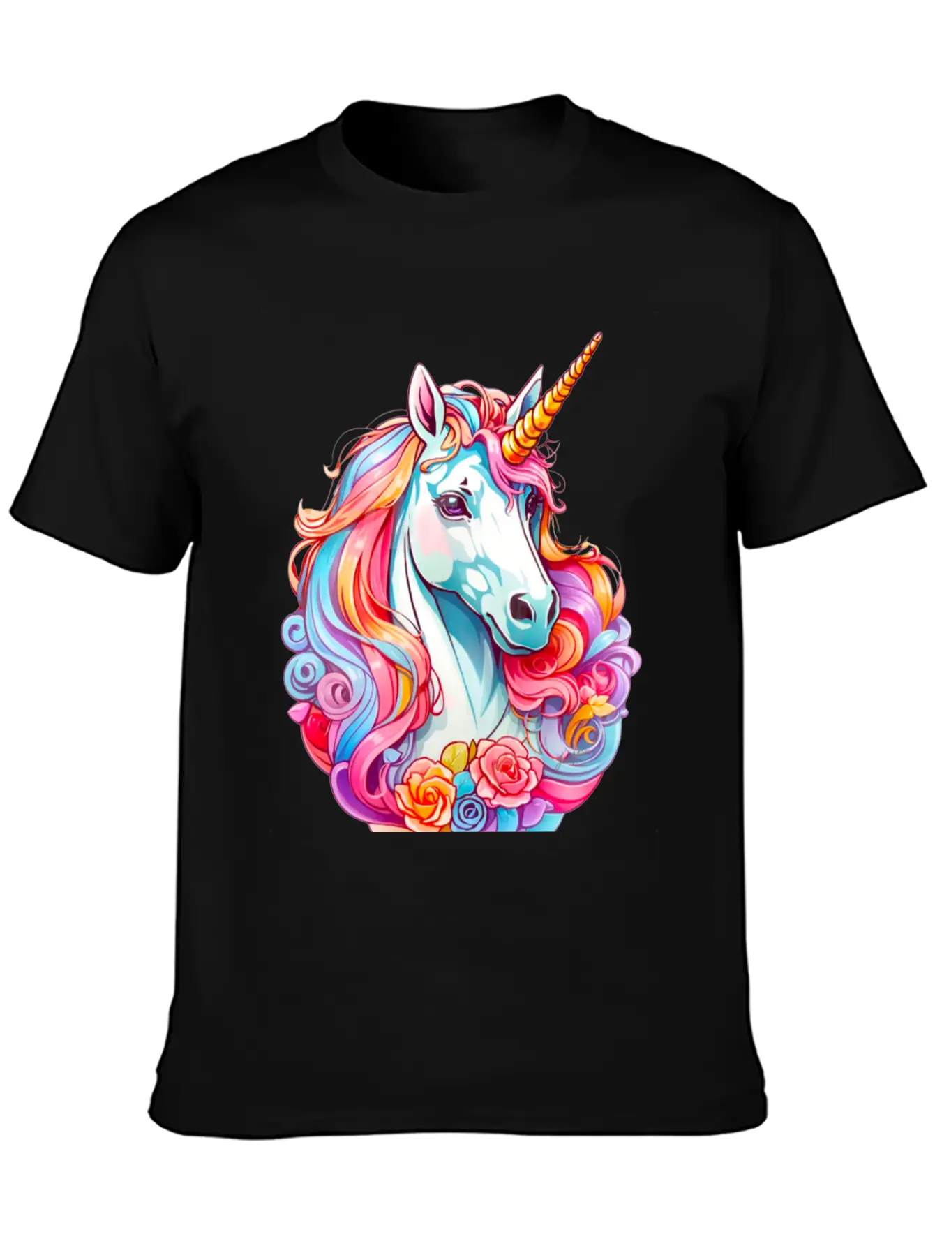 Rainbow Dream Unicorn Floral Stylish Everyday T-Shirt – Unisex Basic Cotton Tee