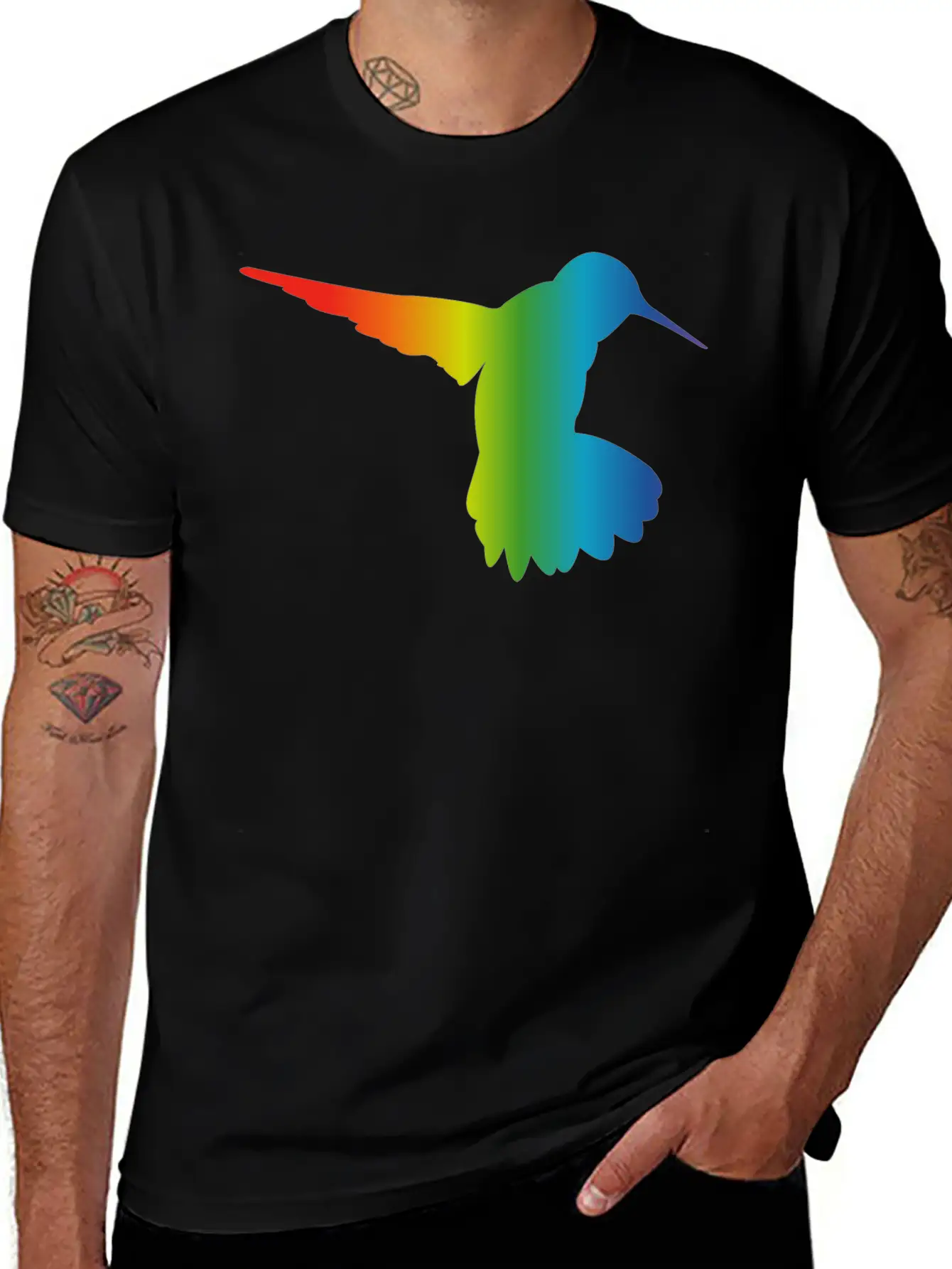 Rainbow Gradient Hummingbird Simple Unisex Casual T-Shirt – Clean Design For Daily Comfort
