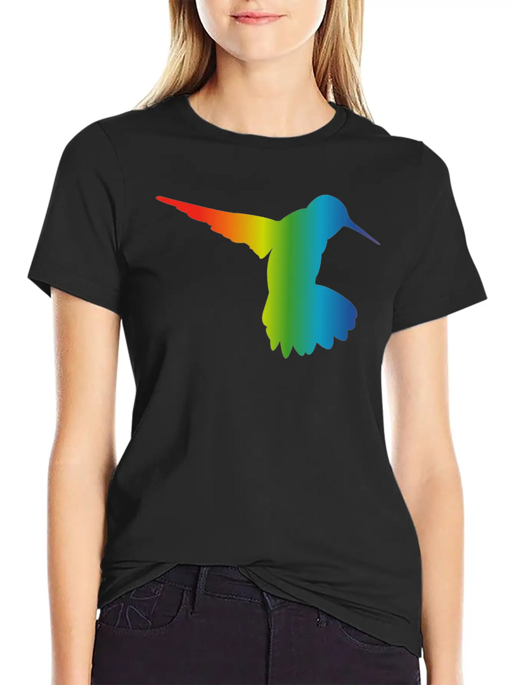 Rainbow Gradient Hummingbird Simple Unisex Casual T-Shirt – Clean Design For Daily Comfort