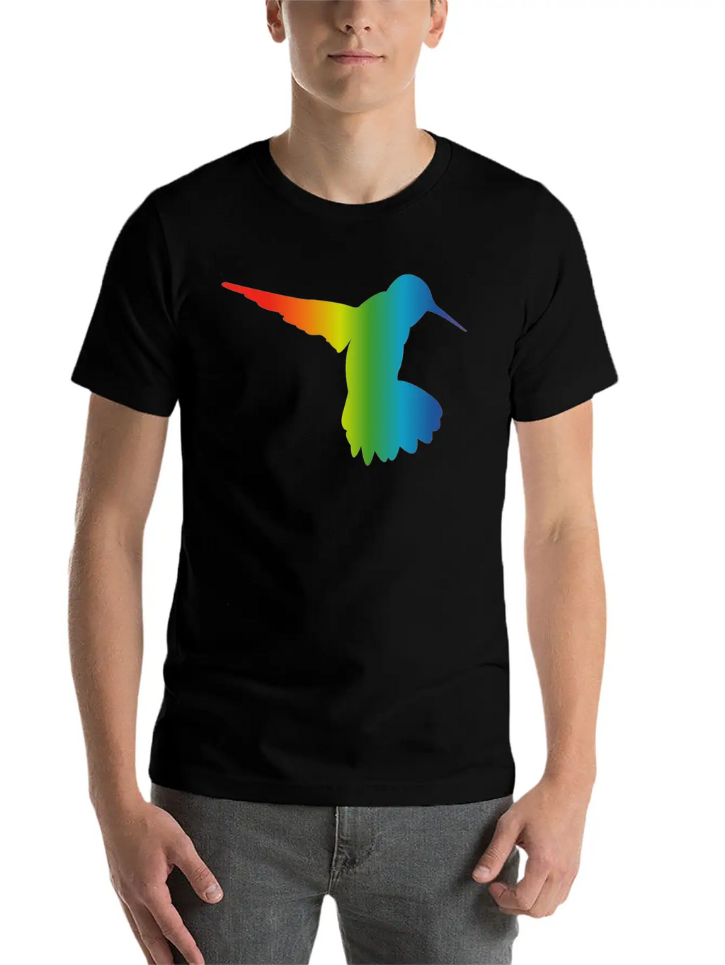Rainbow Gradient Hummingbird Simple Unisex Casual T-Shirt – Clean Design For Daily Comfort