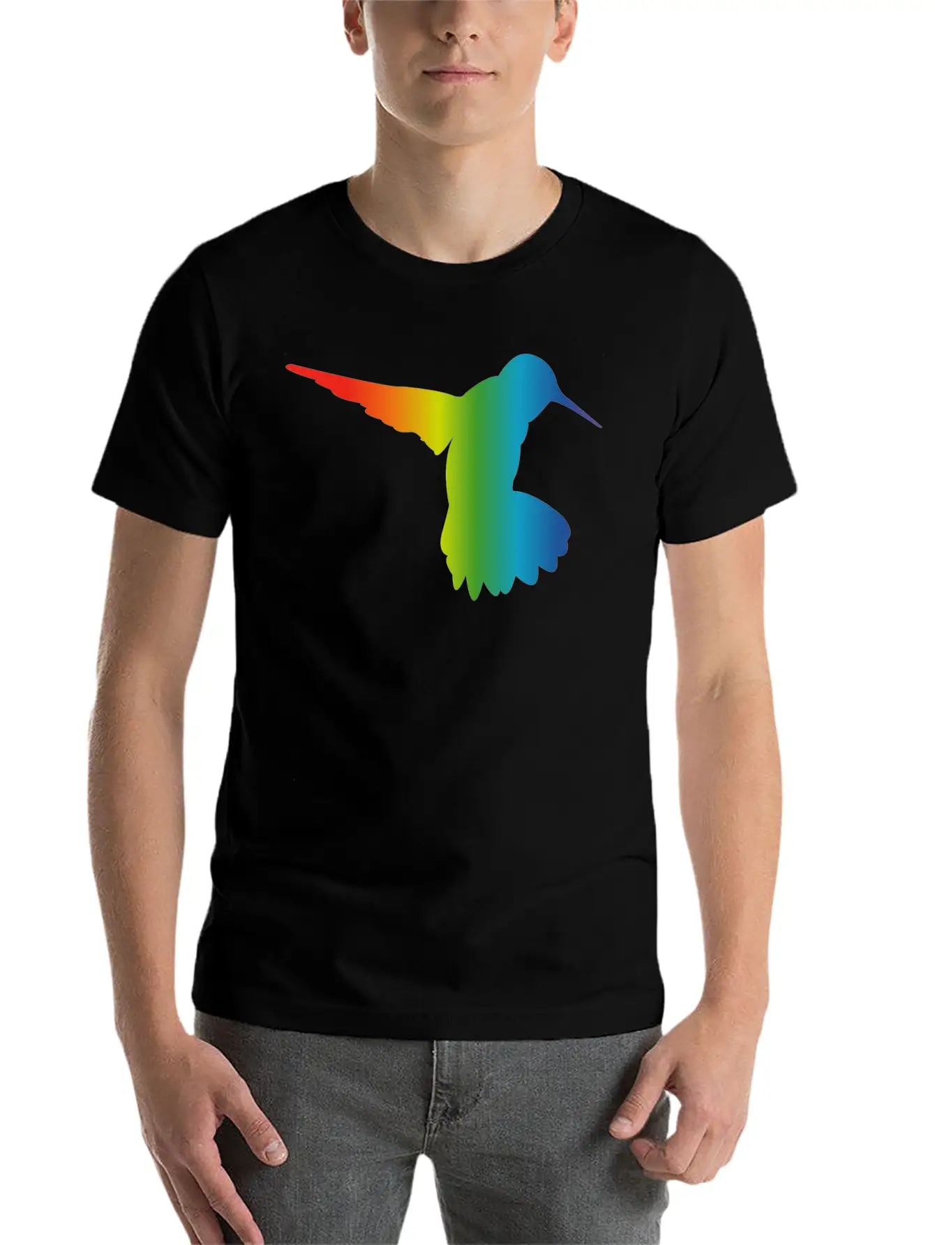 Rainbow Gradient Hummingbird Simple Unisex Casual T-Shirt – Clean Design For Daily Comfort