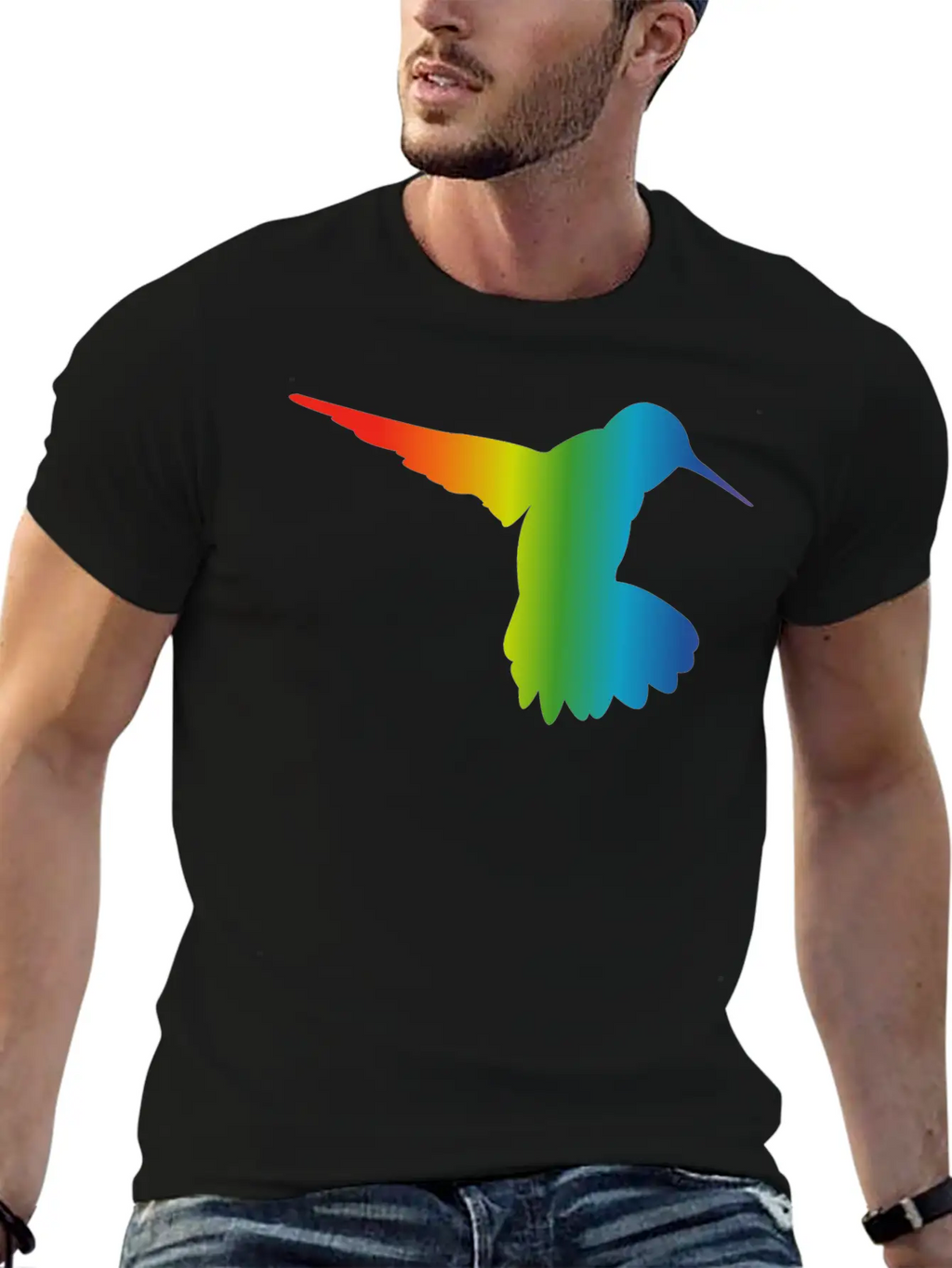 Rainbow Gradient Hummingbird Simple Unisex Casual T-Shirt – Clean Design For Daily Comfort