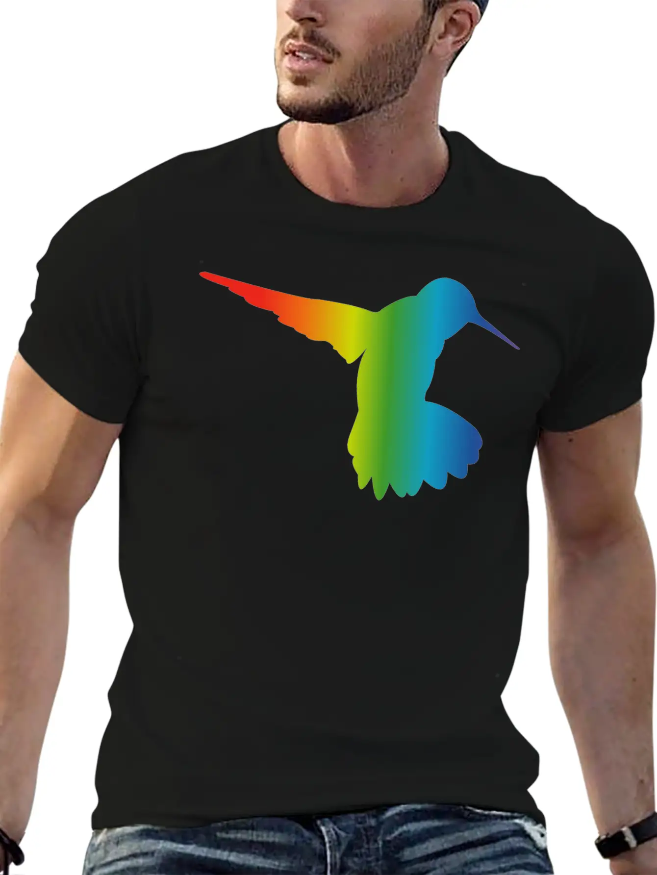 Rainbow Gradient Hummingbird Simple Unisex Casual T-Shirt – Clean Design For Daily Comfort