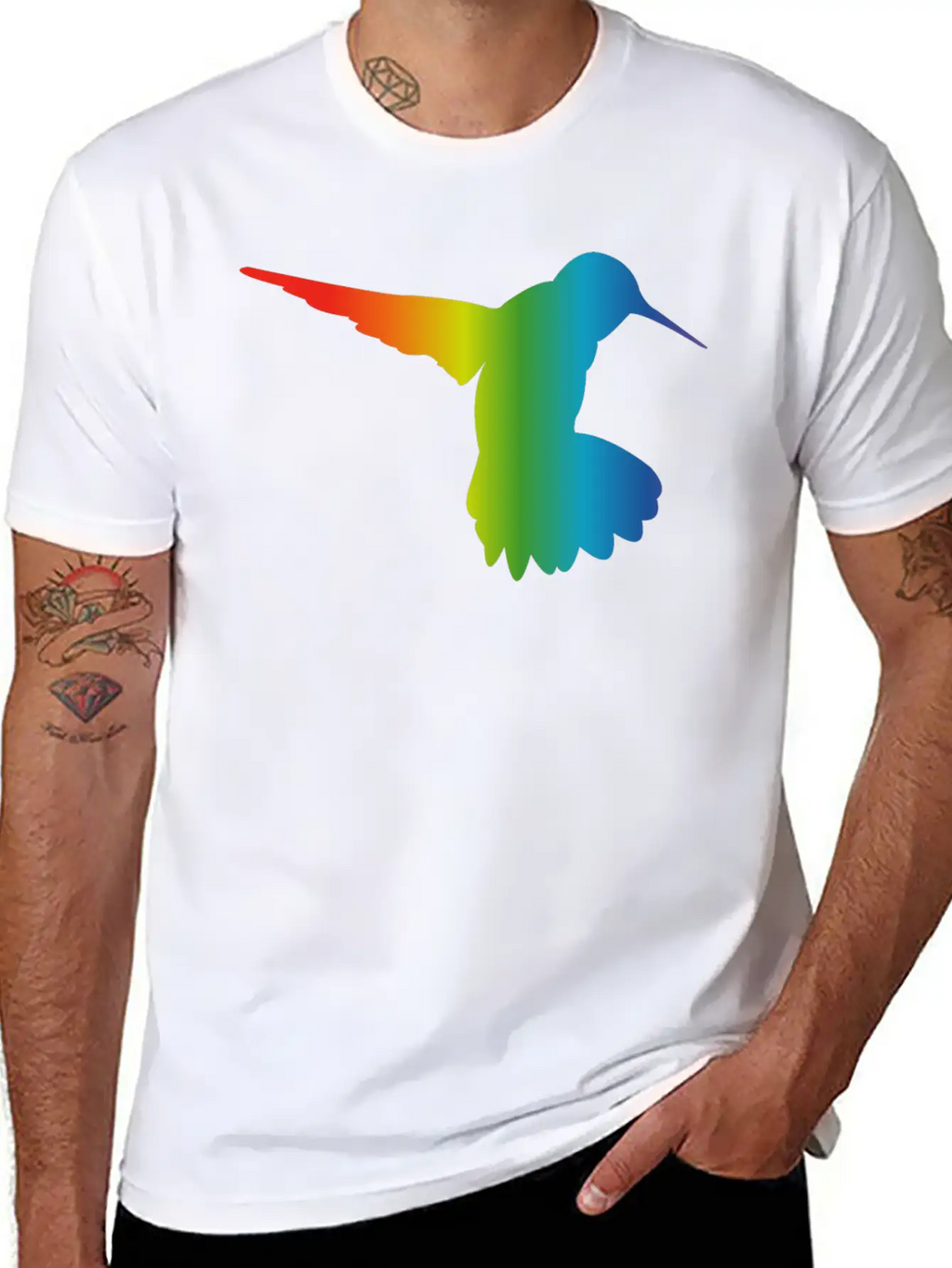 Rainbow Gradient Hummingbird Simple Unisex Casual T-Shirt – Clean Design For Daily Comfort