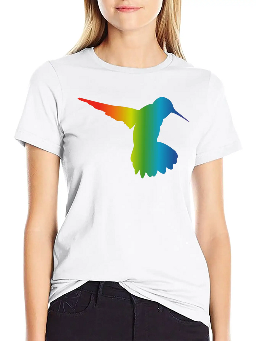 Rainbow Gradient Hummingbird Simple Unisex Casual T-Shirt – Clean Design For Daily Comfort
