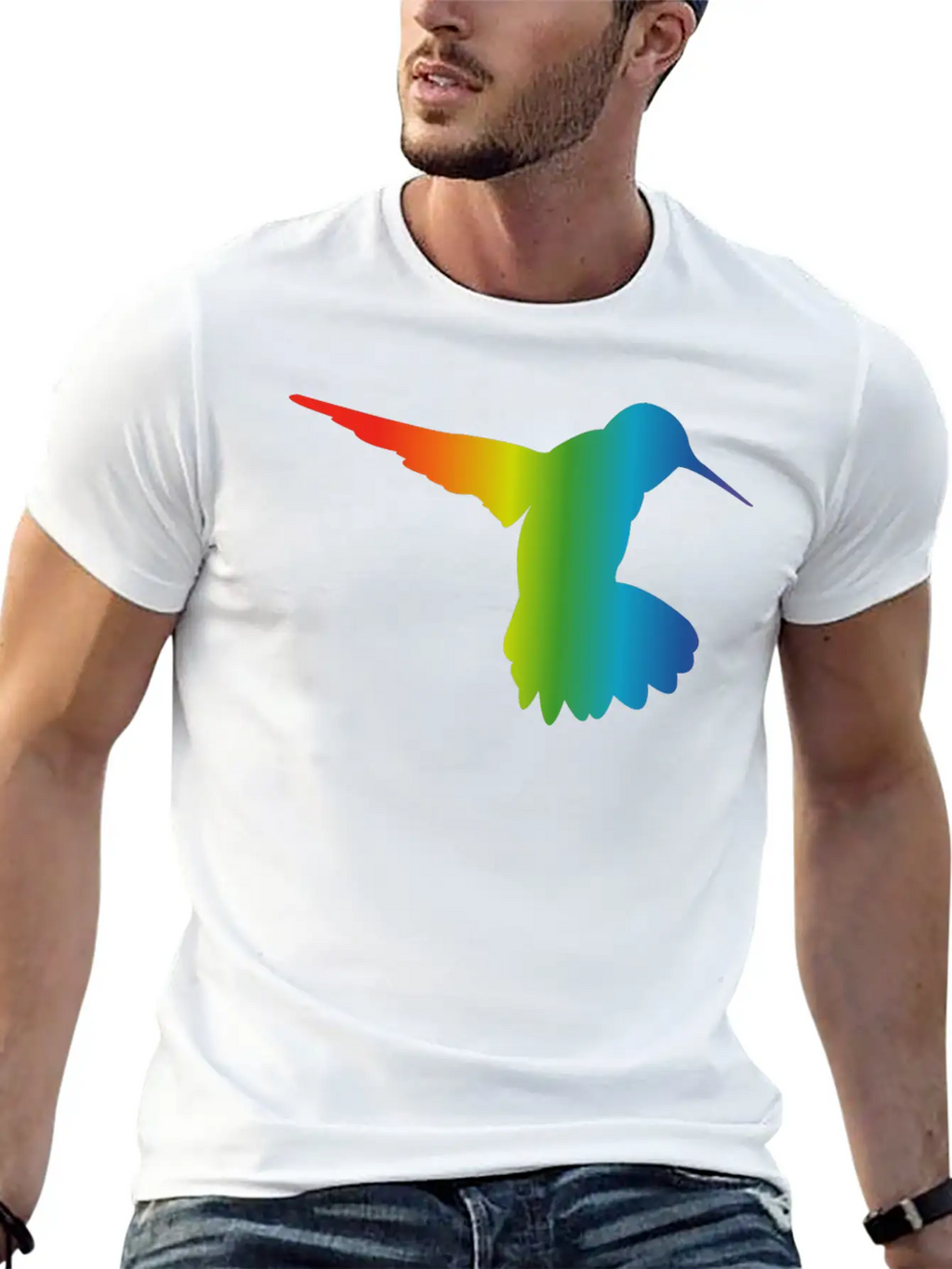 Rainbow Gradient Hummingbird Simple Unisex Casual T-Shirt – Clean Design For Daily Comfort