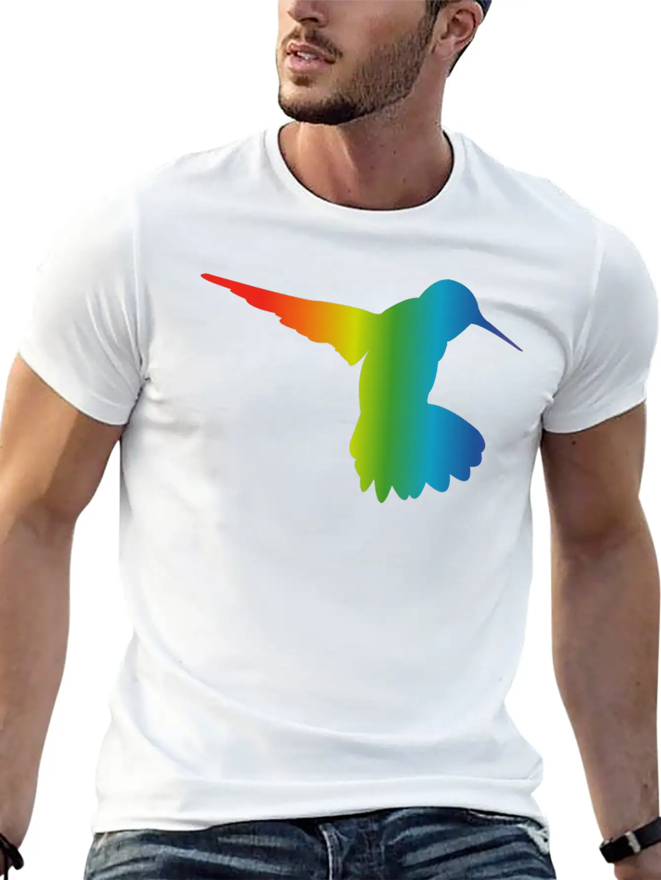 Rainbow Gradient Hummingbird Simple Unisex Casual T-Shirt – Clean Design For Daily Comfort