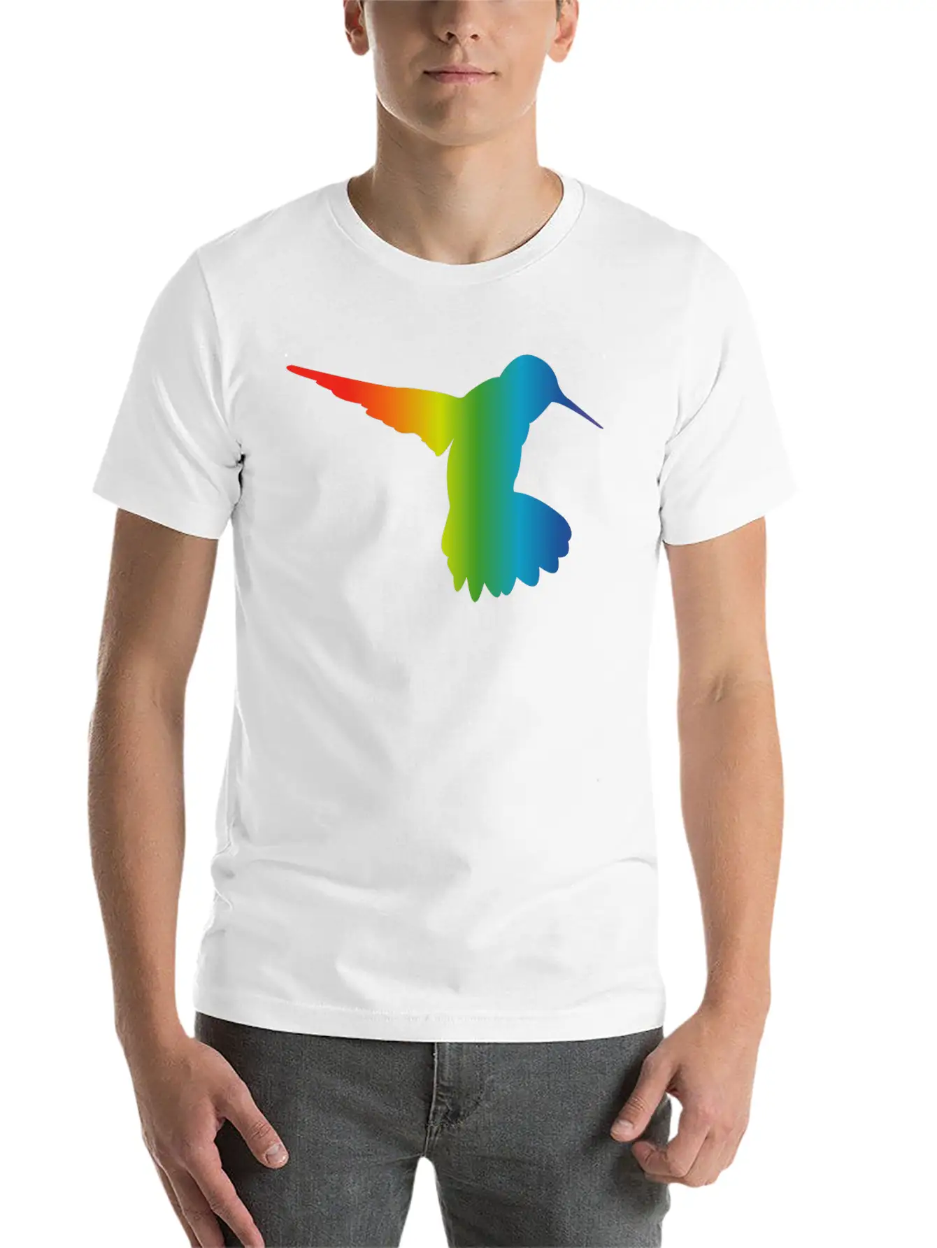 Rainbow Gradient Hummingbird Simple Unisex Casual T-Shirt – Clean Design For Daily Comfort