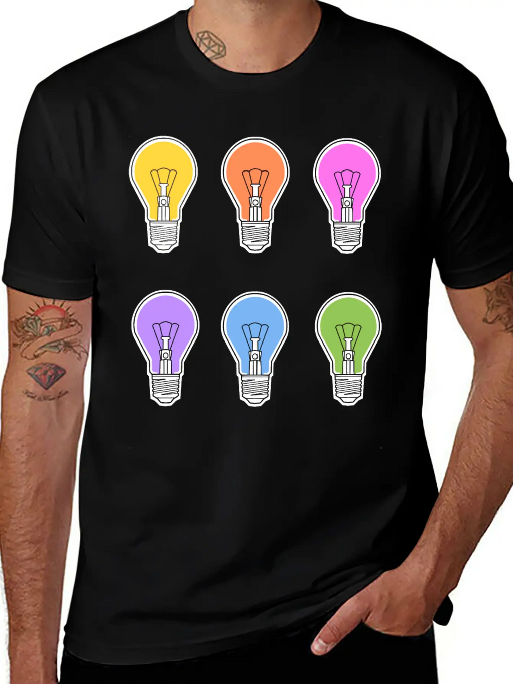 Rainbow Lightbulbs Unisex Short Sleeve Soft Cotton T-Shirt – Casual Everyday Wear