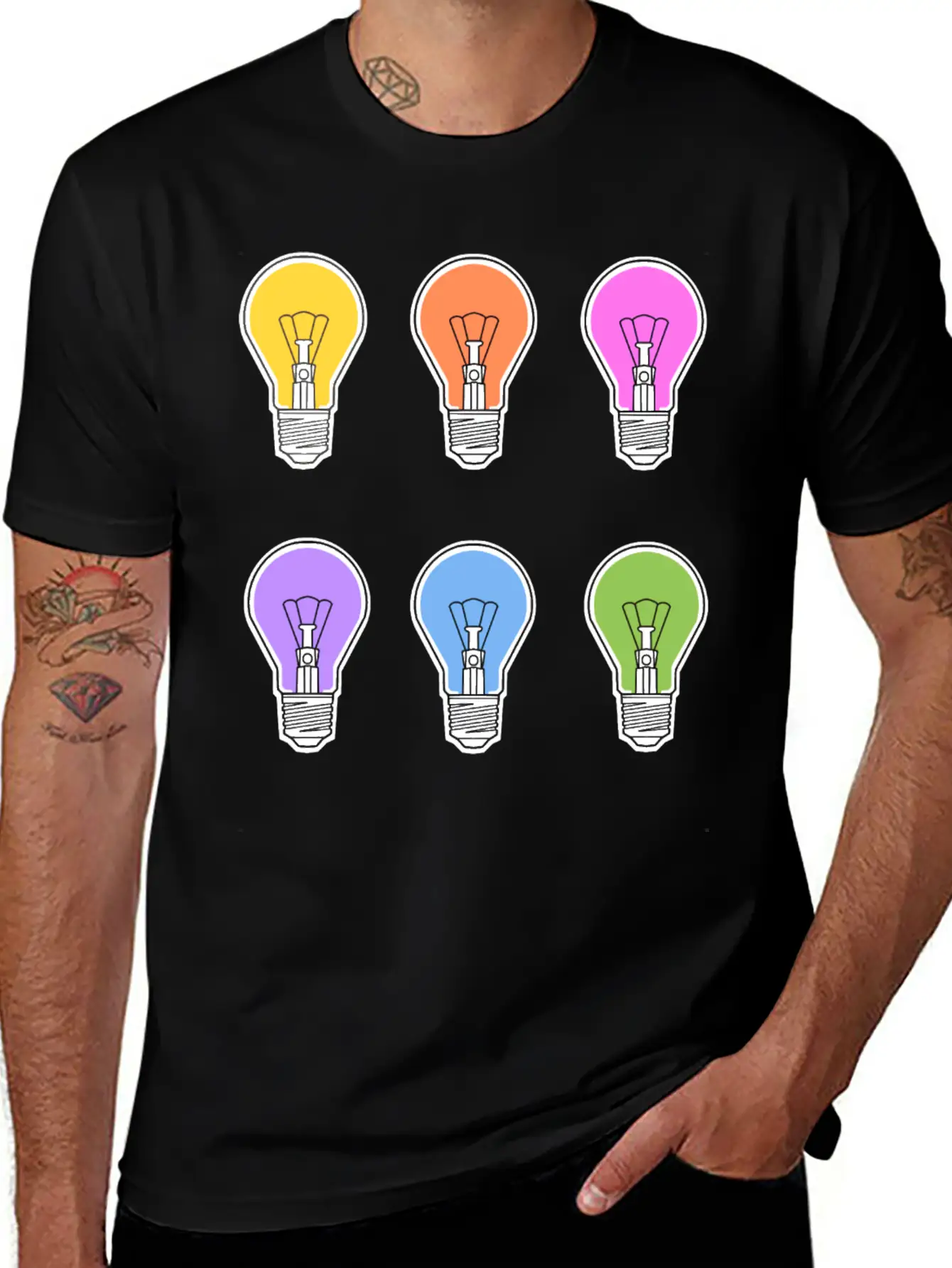 Rainbow Lightbulbs Unisex Short Sleeve Soft Cotton T-Shirt – Casual Everyday Wear