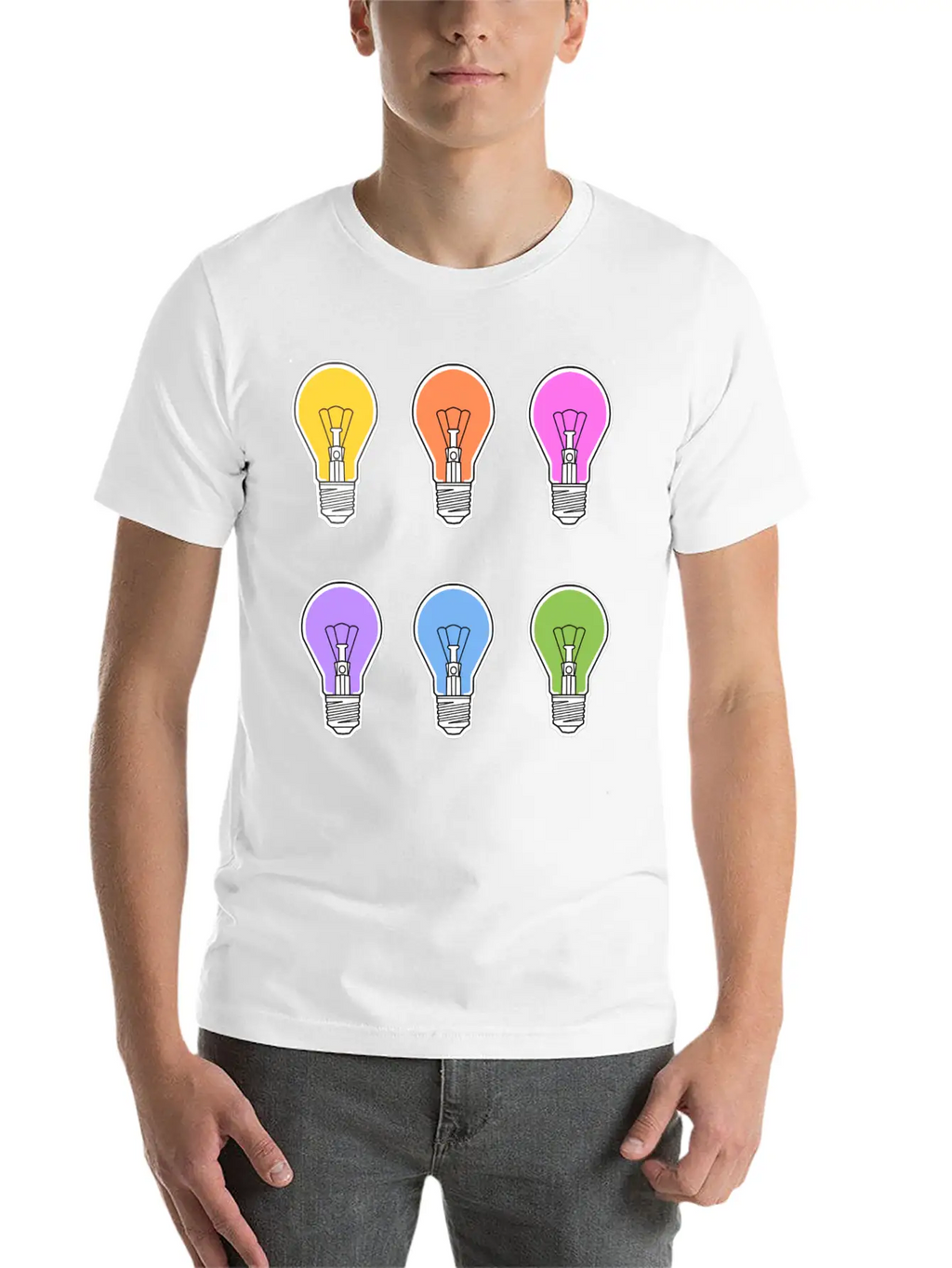 Rainbow Lightbulbs Unisex Short Sleeve Soft Cotton T-Shirt – Casual Everyday Wear
