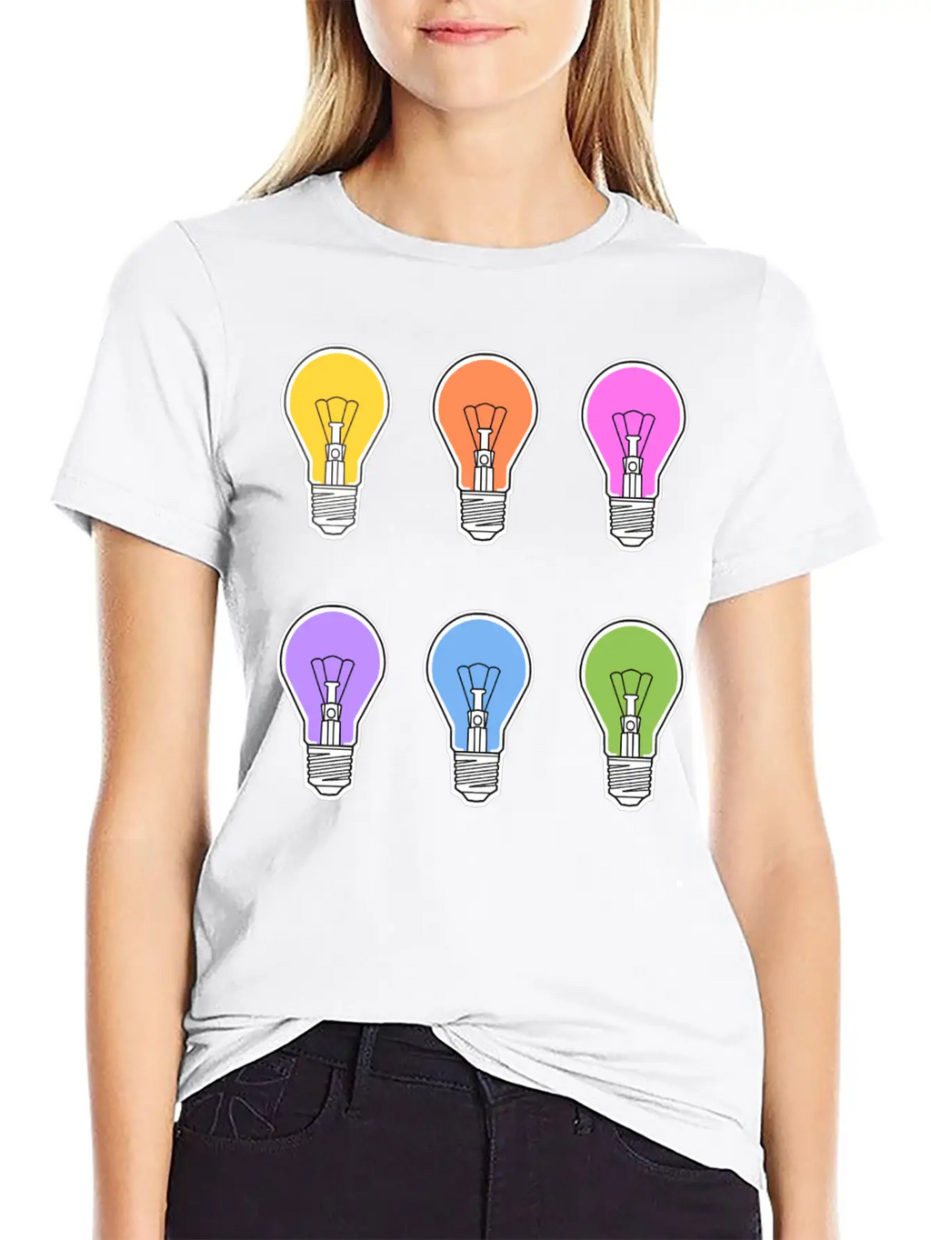 Rainbow Lightbulbs Unisex Short Sleeve Soft Cotton T-Shirt – Casual Everyday Wear
